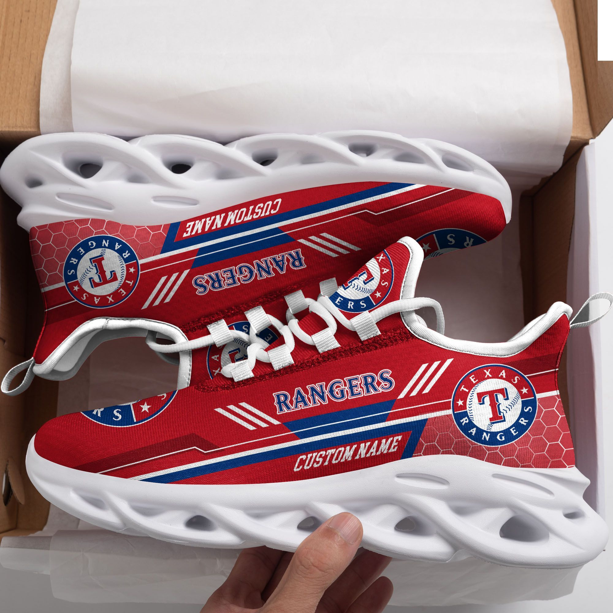 Texas Rangers Custom Personalized Max Soul Sneakers Shoes - Famjoys Texas Rangers Custom Personalized Max Soul Sneakers Shoes - Famjoys