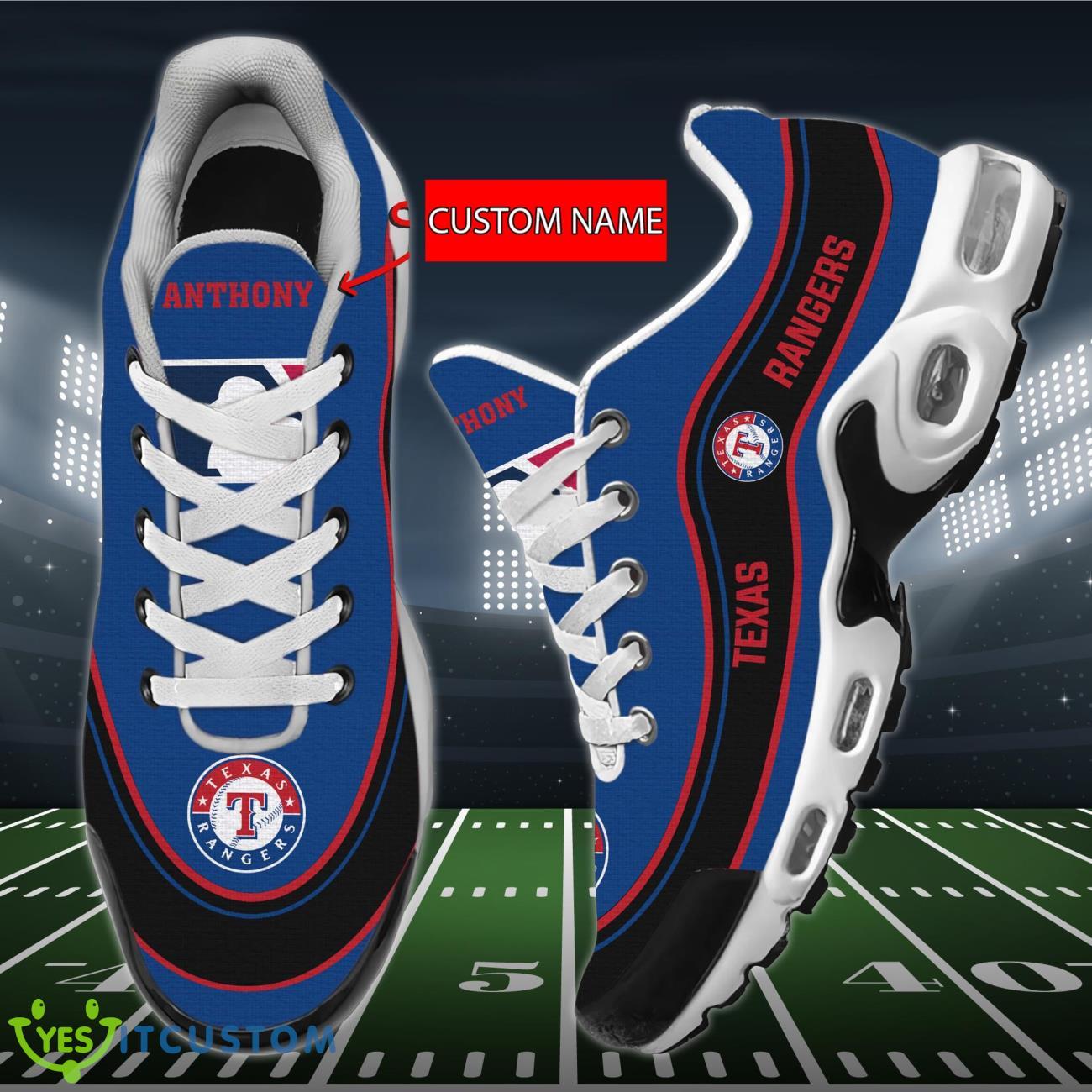 Texas Rangers MLB Personalized Name Air Cushion Sports Shoes Sneaker KLTNS220469 - Famjoys Texas Rangers MLB Personalized Name Air Cushion Sports Shoes Sneaker KLTNS220469 - Famjoys