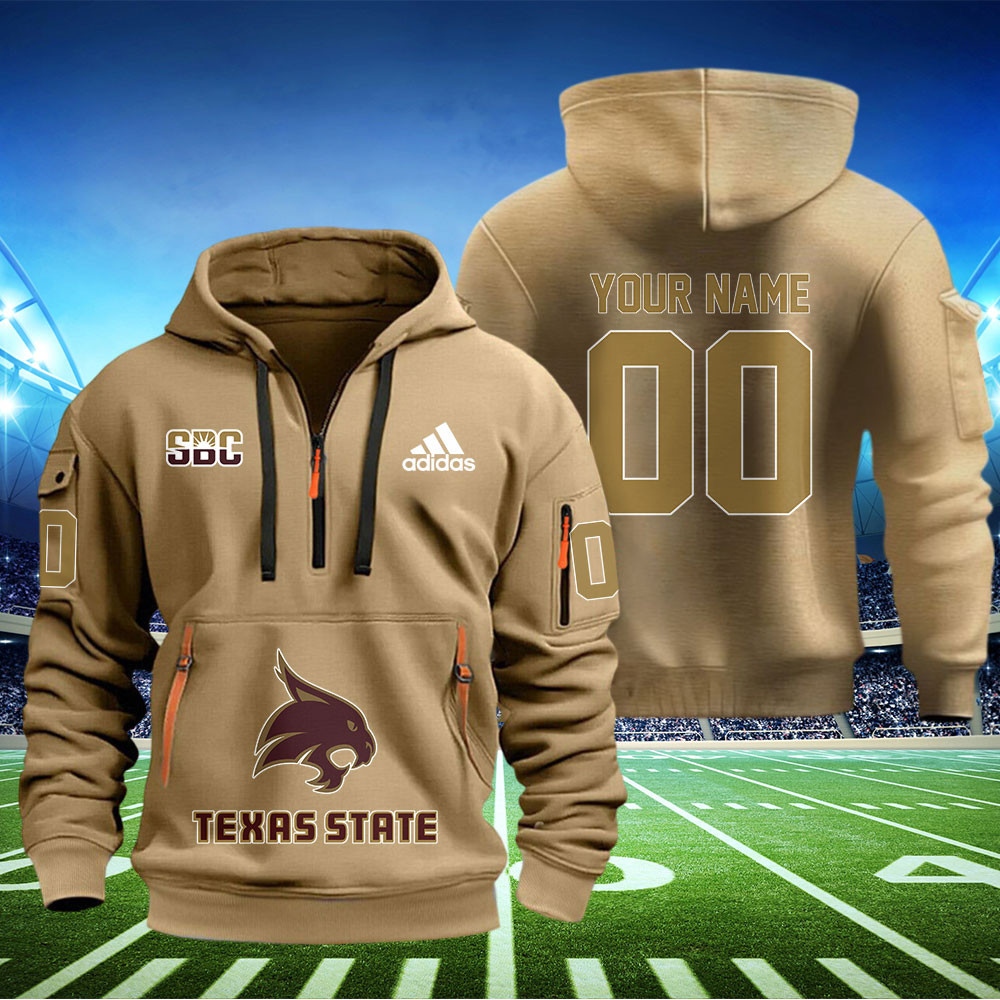 Texas State Bobcats Football Quarter Zip Hoodie - Famjoys Texas State Bobcats Football Quarter Zip Hoodie - Famjoys