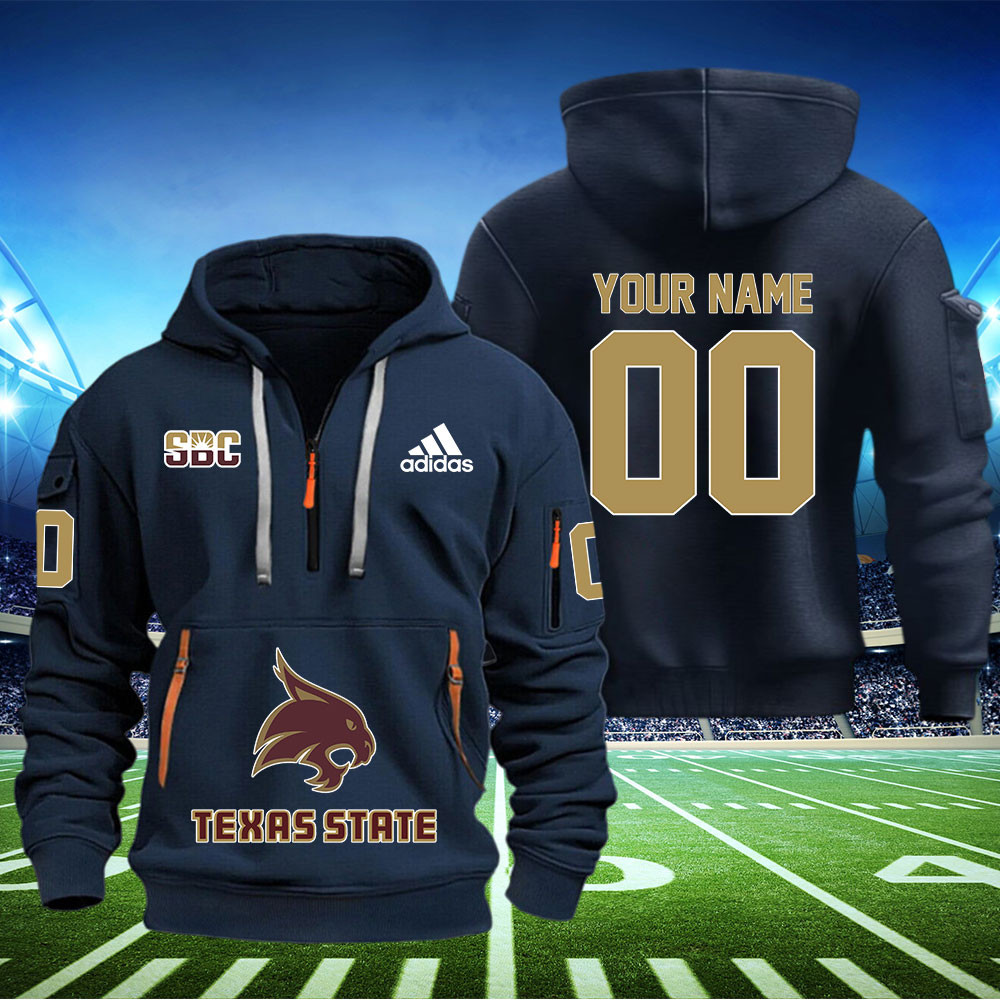Texas State Bobcats Football Quarter Zip Hoodie - Famjoys Texas State Bobcats Football Quarter Zip Hoodie - Famjoys