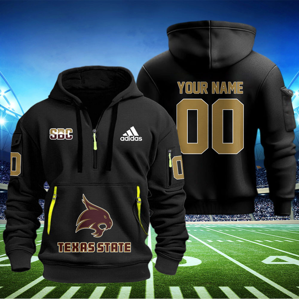 Texas State Bobcats Football Quarter Zip Hoodie - Famjoys Texas State Bobcats Football Quarter Zip Hoodie - Famjoys