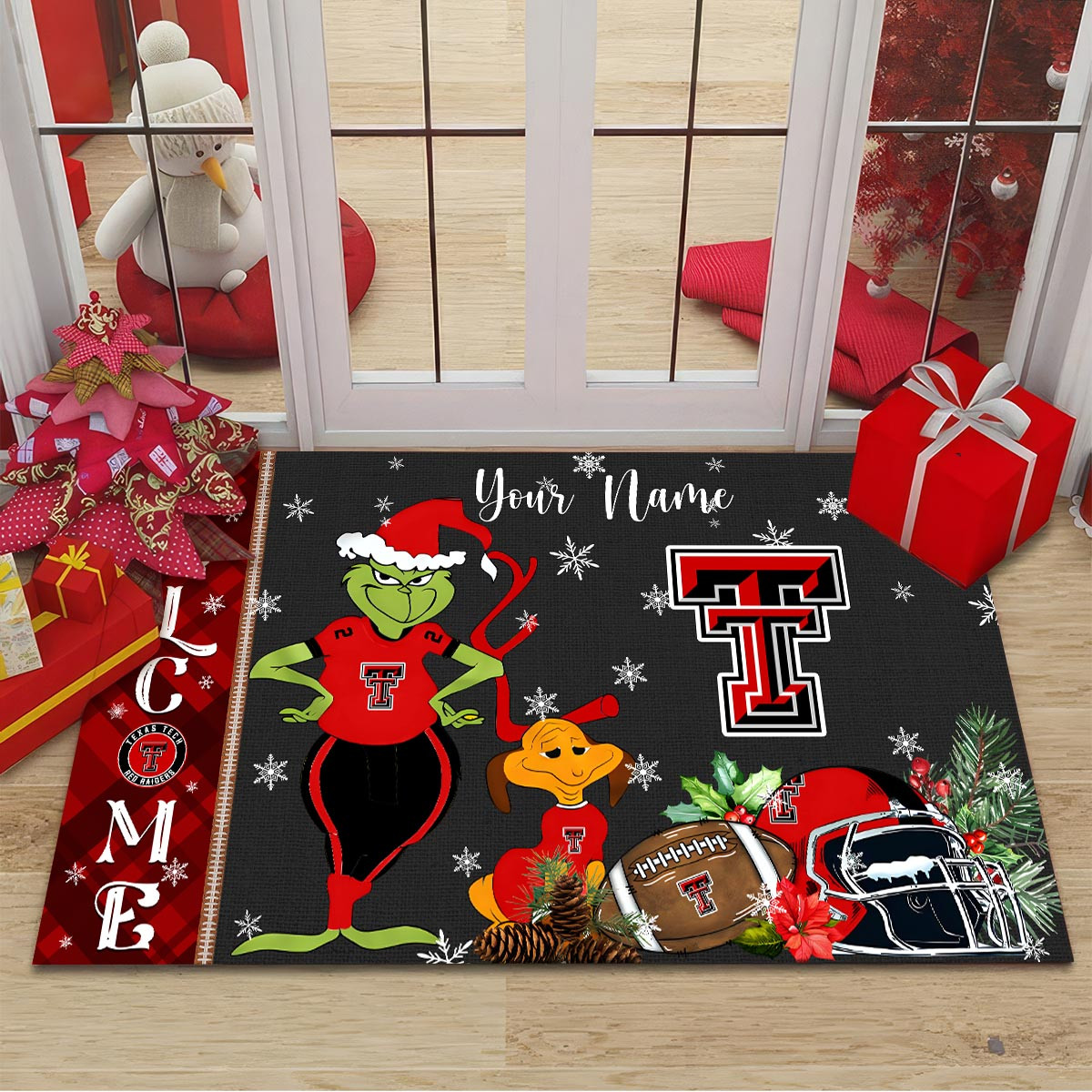 Texas Tech Red Raiders Grinch Christmas Welcome Football Doormat - Famjoys Texas Tech Red Raiders Grinch Christmas Welcome Football Doormat - Famjoys