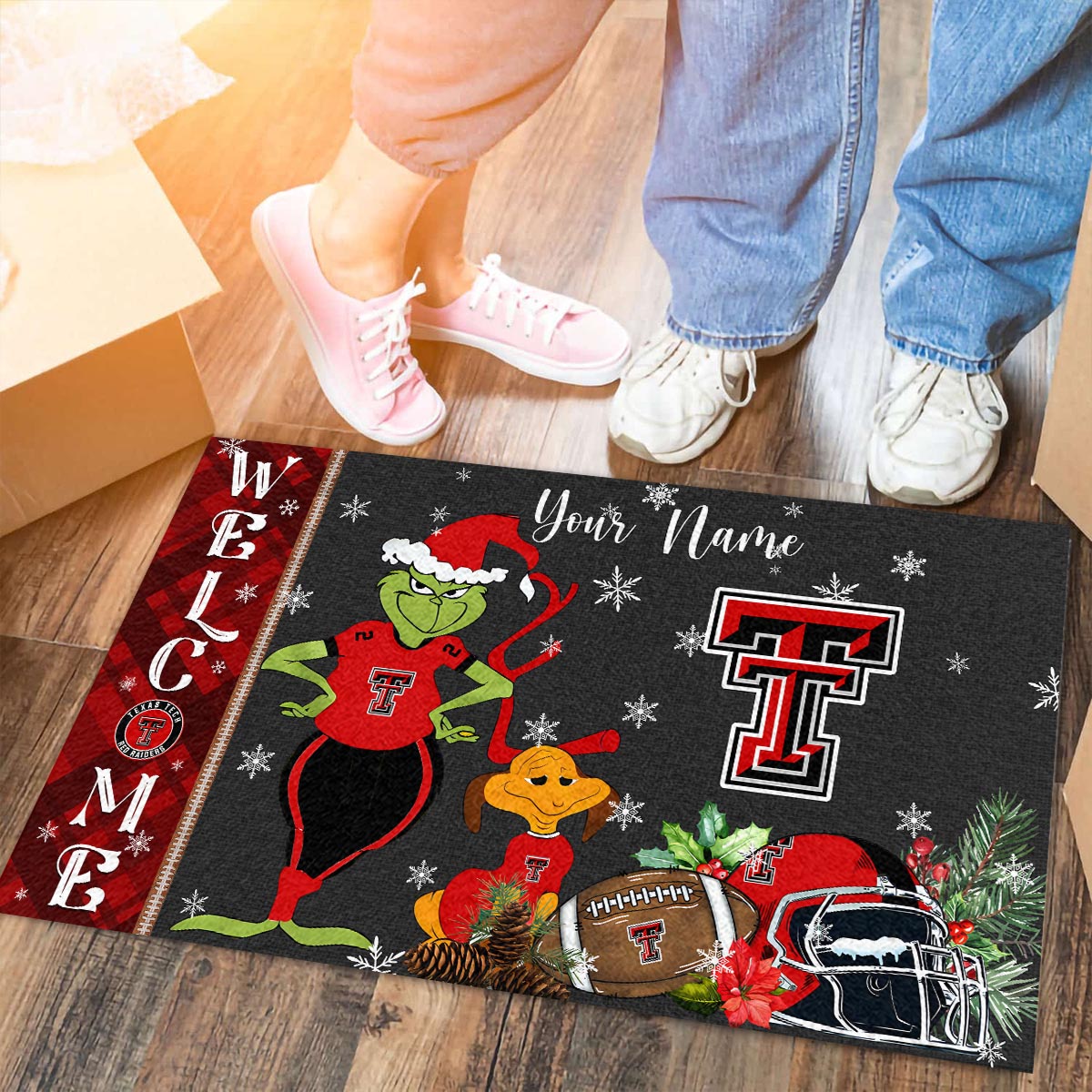 Texas Tech Red Raiders Grinch Christmas Welcome Football Doormat - Famjoys Texas Tech Red Raiders Grinch Christmas Welcome Football Doormat - Famjoys