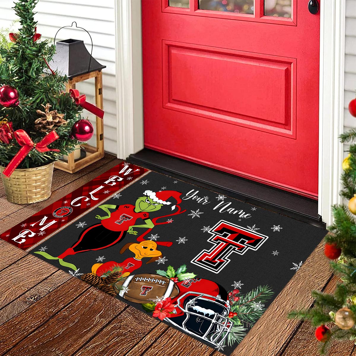 Texas Tech Red Raiders Grinch Christmas Welcome Football Doormat - Famjoys Texas Tech Red Raiders Grinch Christmas Welcome Football Doormat - Famjoys