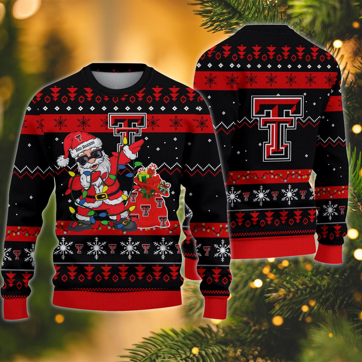 Texas Tech Red Raiders Santa Claus Ugly Christmas Sweater - Famjoys Texas Tech Red Raiders Santa Claus Ugly Christmas Sweater - Famjoys
