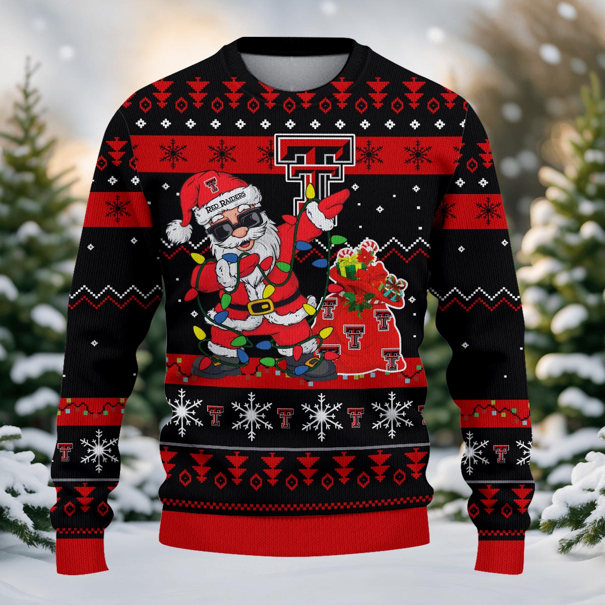 Texas Tech Red Raiders Santa Claus Ugly Christmas Sweater - Famjoys Texas Tech Red Raiders Santa Claus Ugly Christmas Sweater - Famjoys