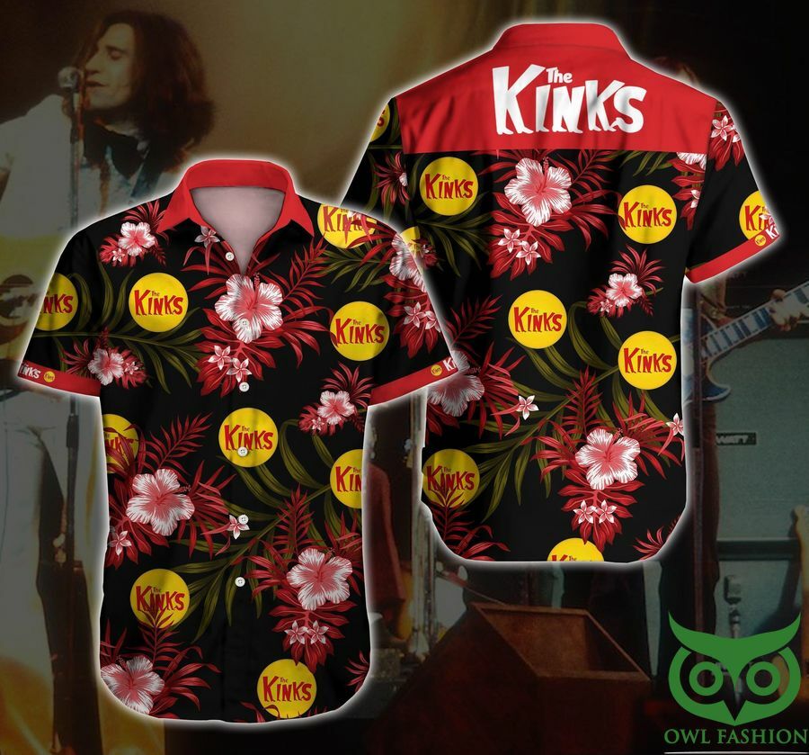 The Kinks Rock Band Red Floral Black Hawaiian Shirt - Famjoys The Kinks Rock Band Red Floral Black Hawaiian Shirt - Famjoys