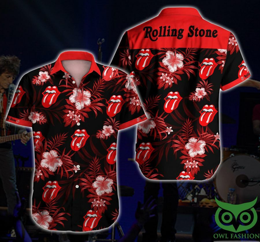 The Rolling Stones Lips And Tongue Floral Red Hawaiian Shirt - Famjoys The Rolling Stones Lips And Tongue Floral Red Hawaiian Shirt - Famjoys