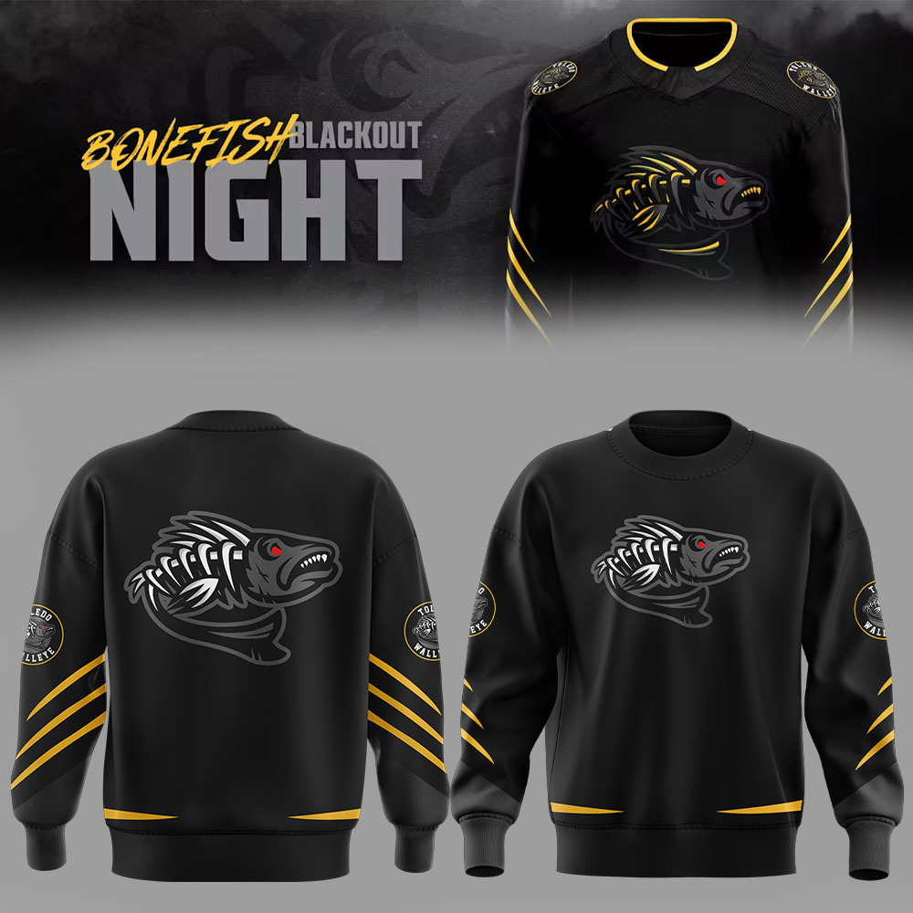 Toledo Walleye Bone Fish Blackout Night Sweatshirt - Famjoys Toledo Walleye Bone Fish Blackout Night Sweatshirt - Famjoys