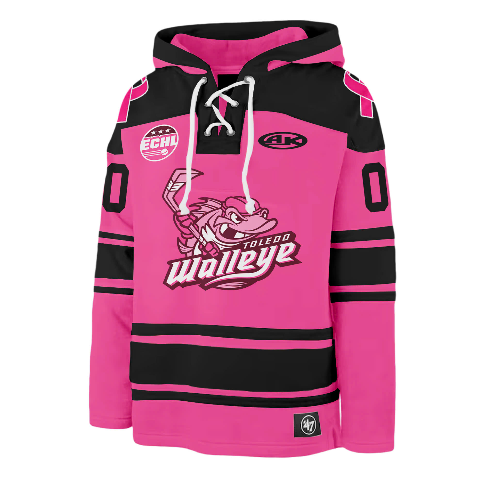 Toledo Walleye x 2025 Pink in the Rink Premium Custom Lace up Hoodie - Famjoys Toledo Walleye x 2025 Pink in the Rink Premium Custom Lace up Hoodie - Famjoys