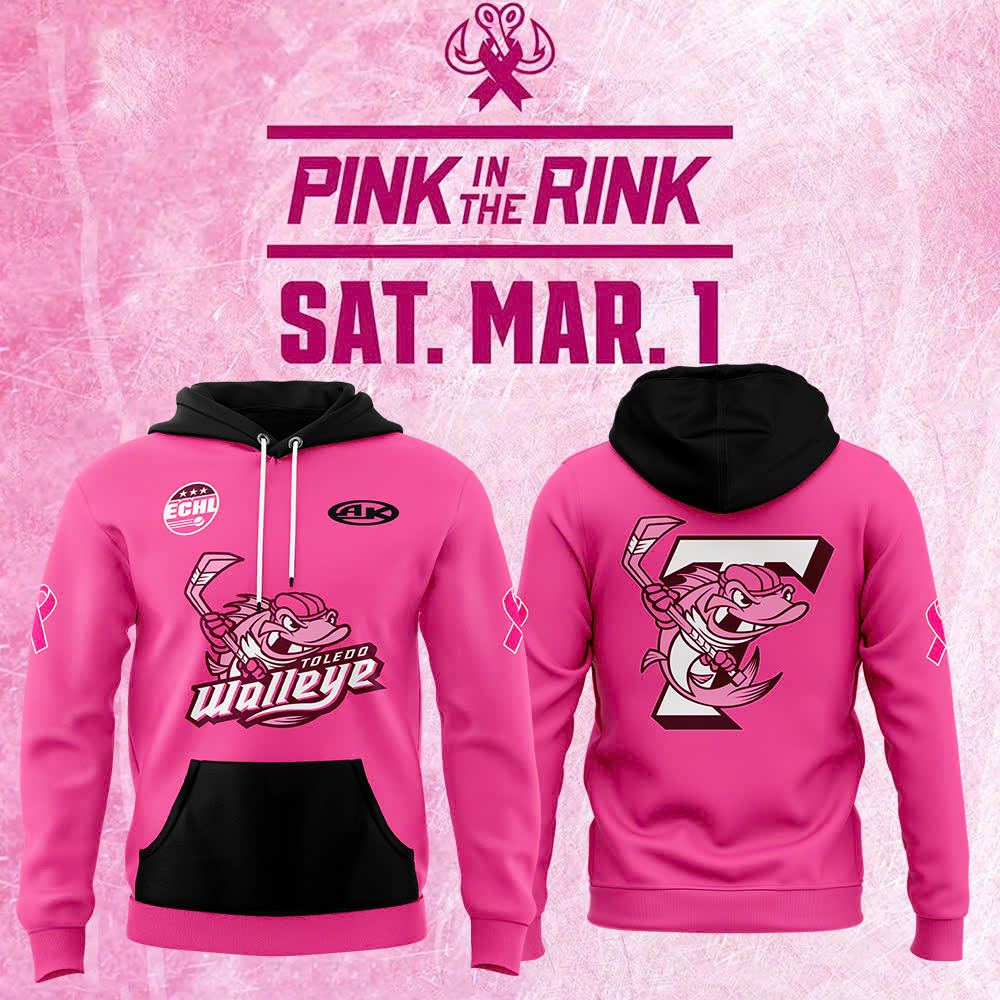 Toledo Walleye x 2025 Pink in the Rink Premium Pullover Hoodie - Famjoys Toledo Walleye x 2025 Pink in the Rink Premium Pullover Hoodie - Famjoys