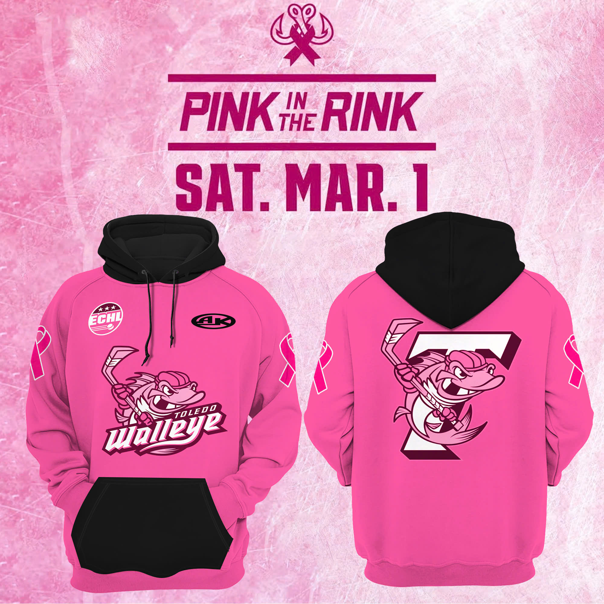 Toledo Walleye x 2025 Pink in the Rink Pullover Hoodie - Famjoys Toledo Walleye x 2025 Pink in the Rink Pullover Hoodie - Famjoys
