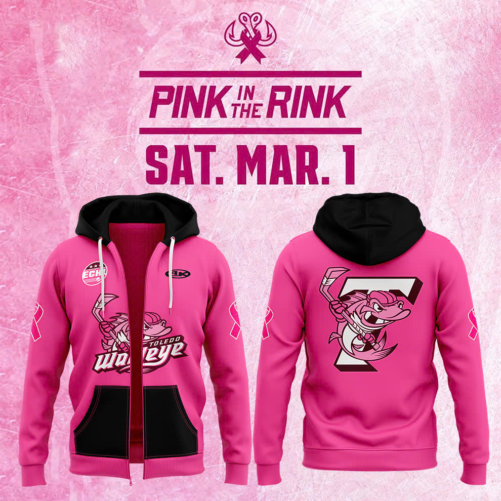 Toledo Walleye x 2025 Pink in the Rink Pullover Zip Hoodie - Famjoys Toledo Walleye x 2025 Pink in the Rink Pullover Zip Hoodie - Famjoys