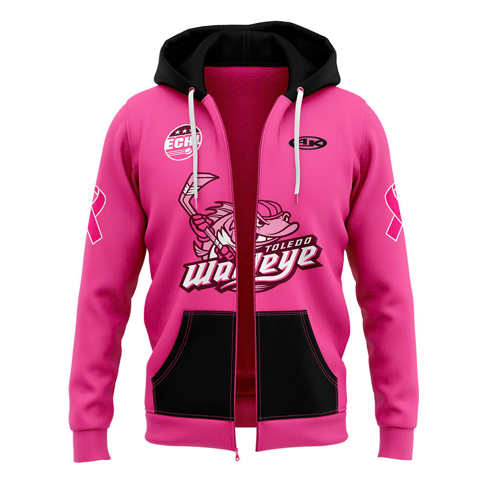 Toledo Walleye x 2025 Pink in the Rink Pullover Zip Hoodie - Famjoys Toledo Walleye x 2025 Pink in the Rink Pullover Zip Hoodie - Famjoys