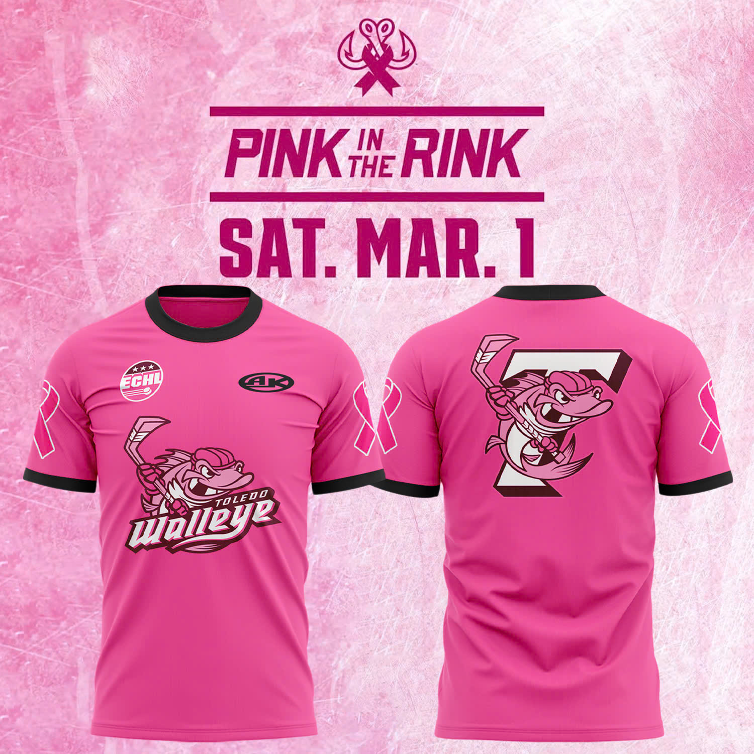 Toledo Walleye x 2025 Pink in the Rink Tee - Famjoys Toledo Walleye x 2025 Pink in the Rink Tee - Famjoys