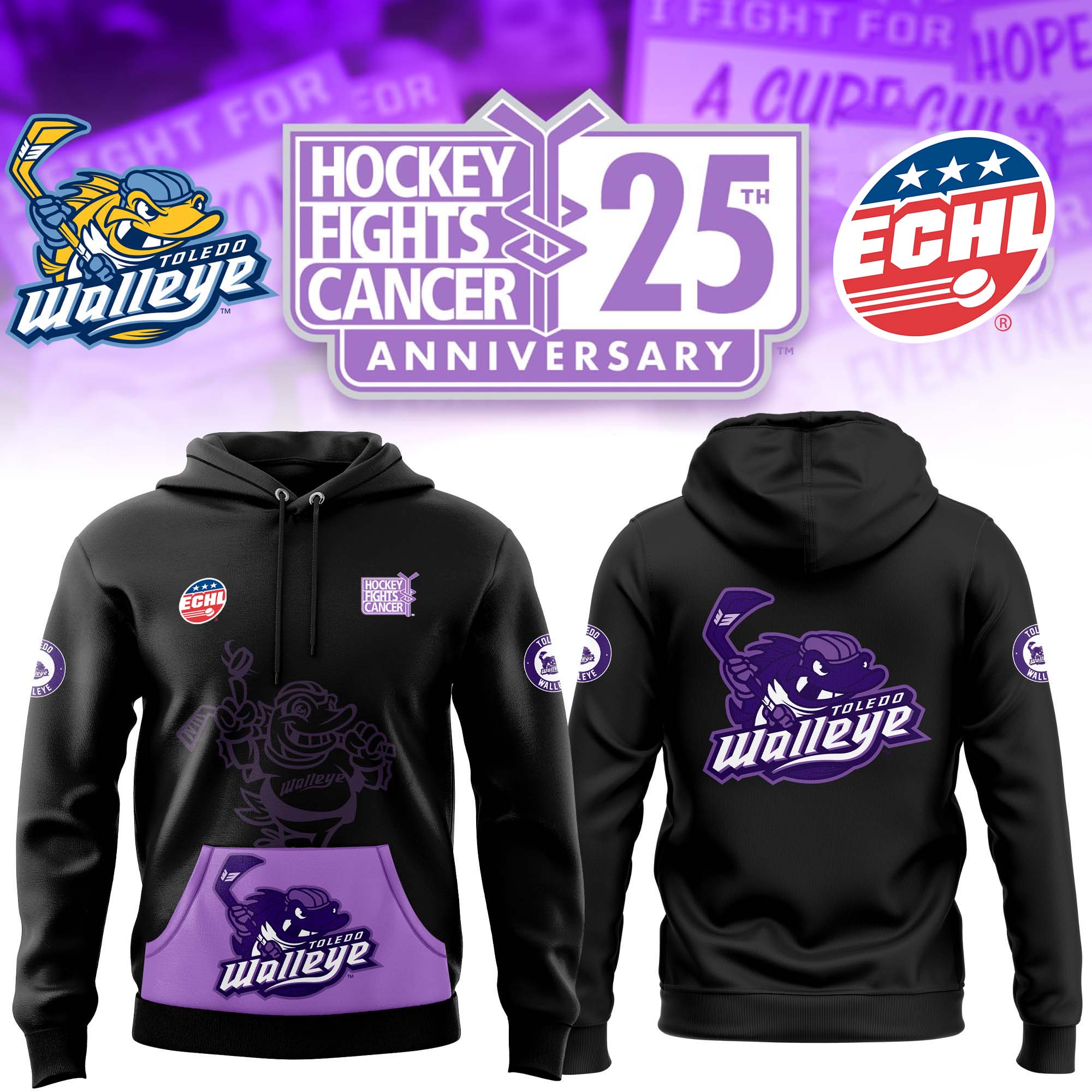 Toledo Walleye x Hockey Fight Cancer Hoodie - Famjoys Toledo Walleye x Hockey Fight Cancer Hoodie - Famjoys