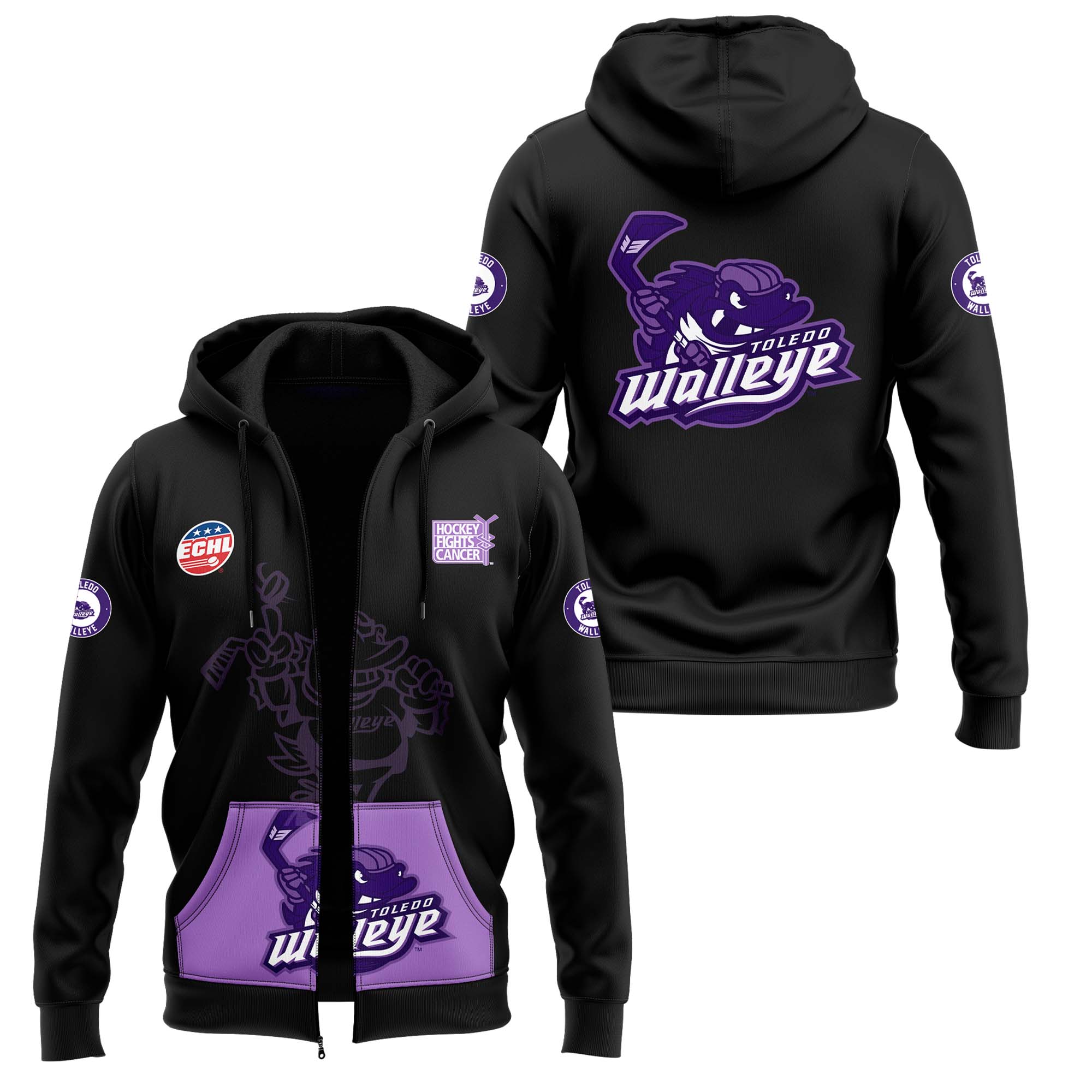 Toledo Walleye x Hockey Fight Cancer Night Hoodie - Famjoys Toledo Walleye x Hockey Fight Cancer Night Hoodie - Famjoys