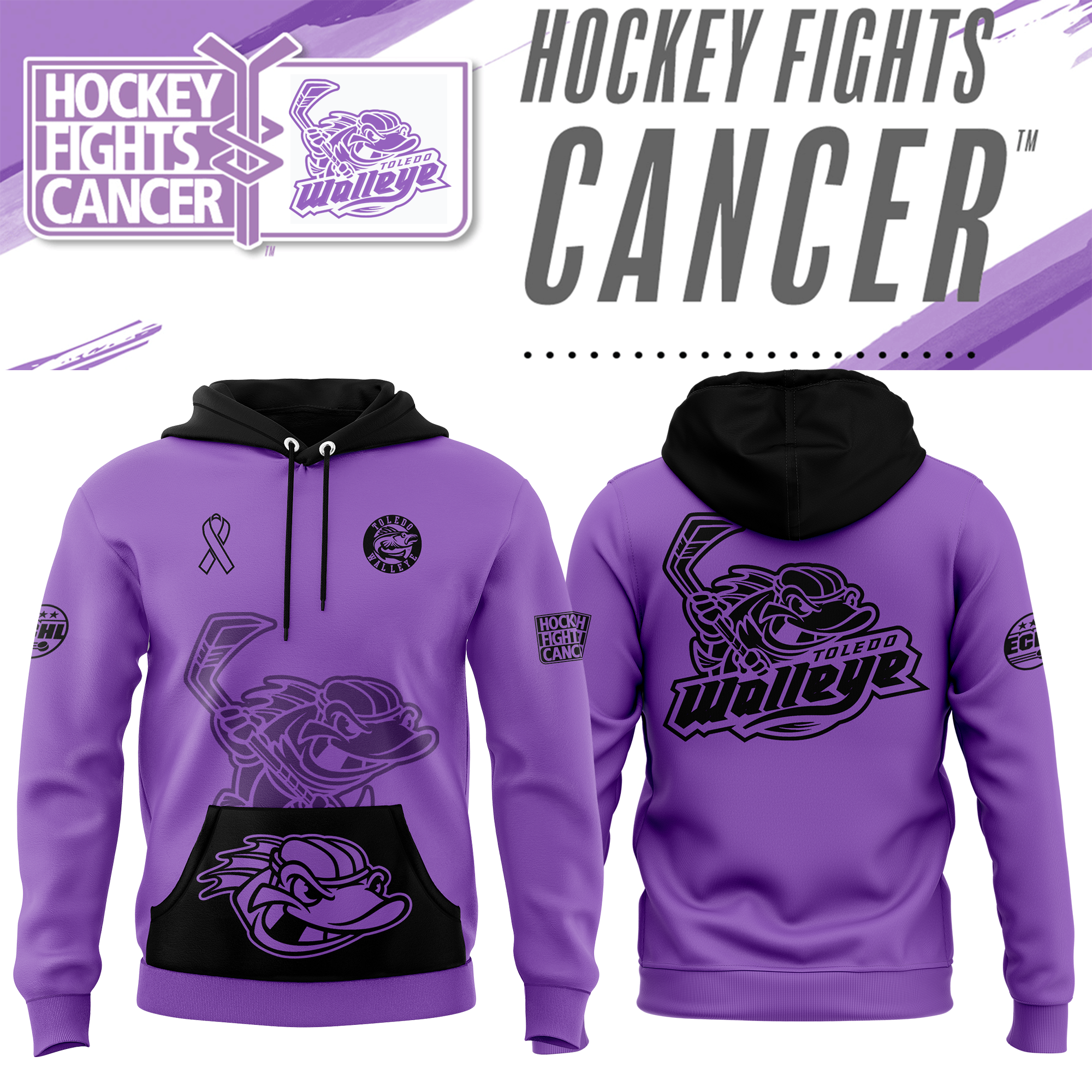Toledo Walleye x Hockey Fights Cancer Pullover Hoodie - Famjoys Toledo Walleye x Hockey Fights Cancer Pullover Hoodie - Famjoys