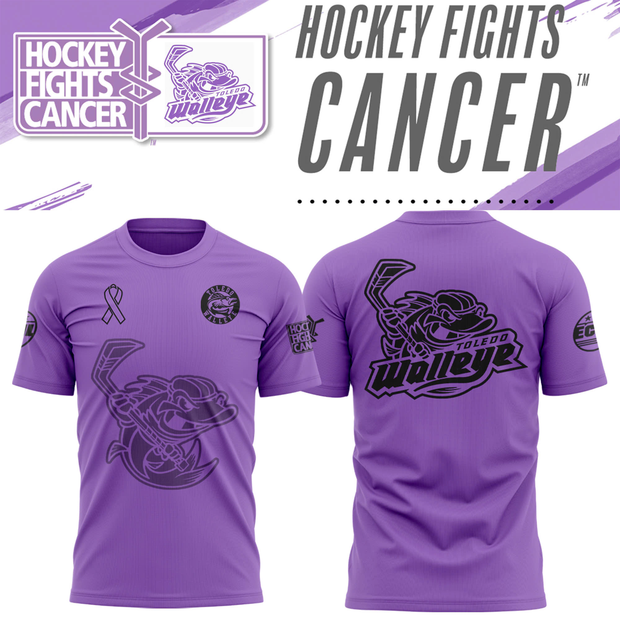 Toledo Walleye x Hockey Fights Cancer T shirt - Famjoys Toledo Walleye x Hockey Fights Cancer T shirt - Famjoys