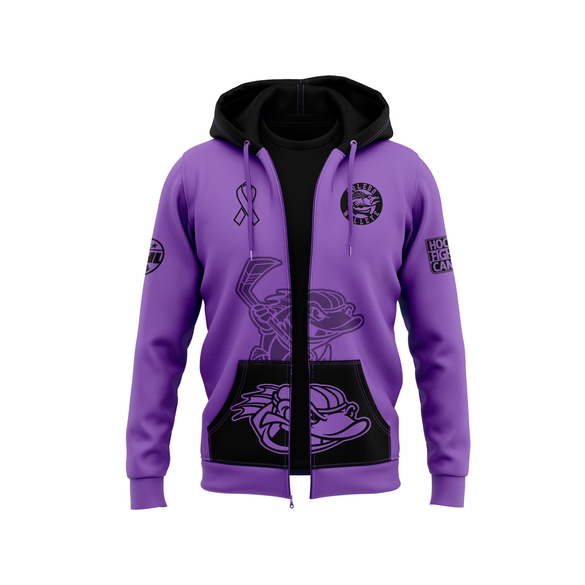 Toledo Walleye x Hockey Fights Cancer Zip Hoodie - Famjoys Toledo Walleye x Hockey Fights Cancer Zip Hoodie - Famjoys