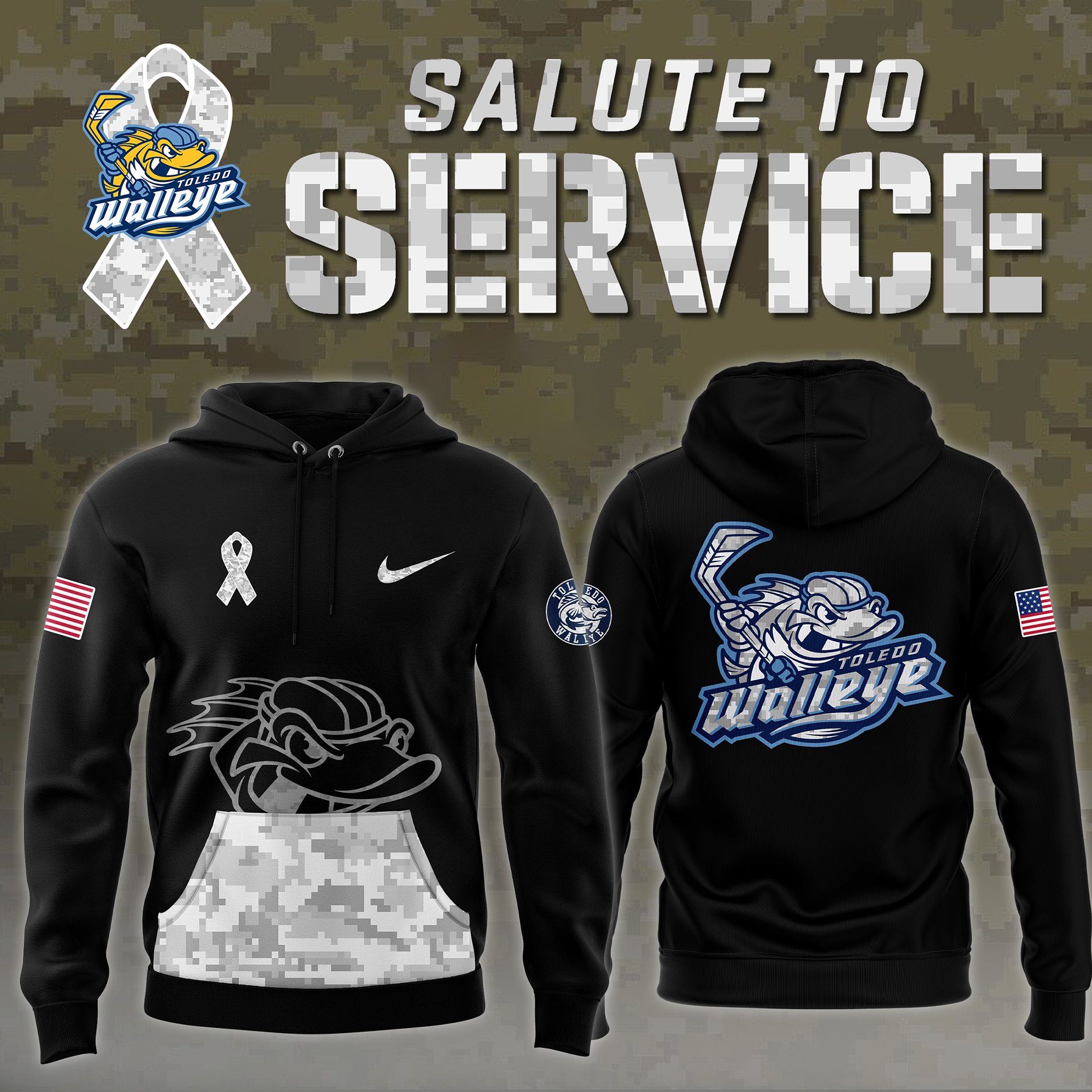 Toledo Walleye x Military Appreciation Night Pullover Hoodie - Famjoys Toledo Walleye x Military Appreciation Night Pullover Hoodie - Famjoys