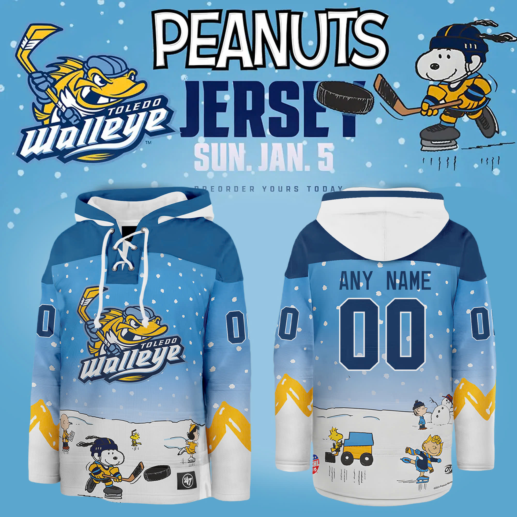 Toledo Walleye x Night Custom Lace up Hoodie - Famjoys Toledo Walleye x Night Custom Lace up Hoodie - Famjoys