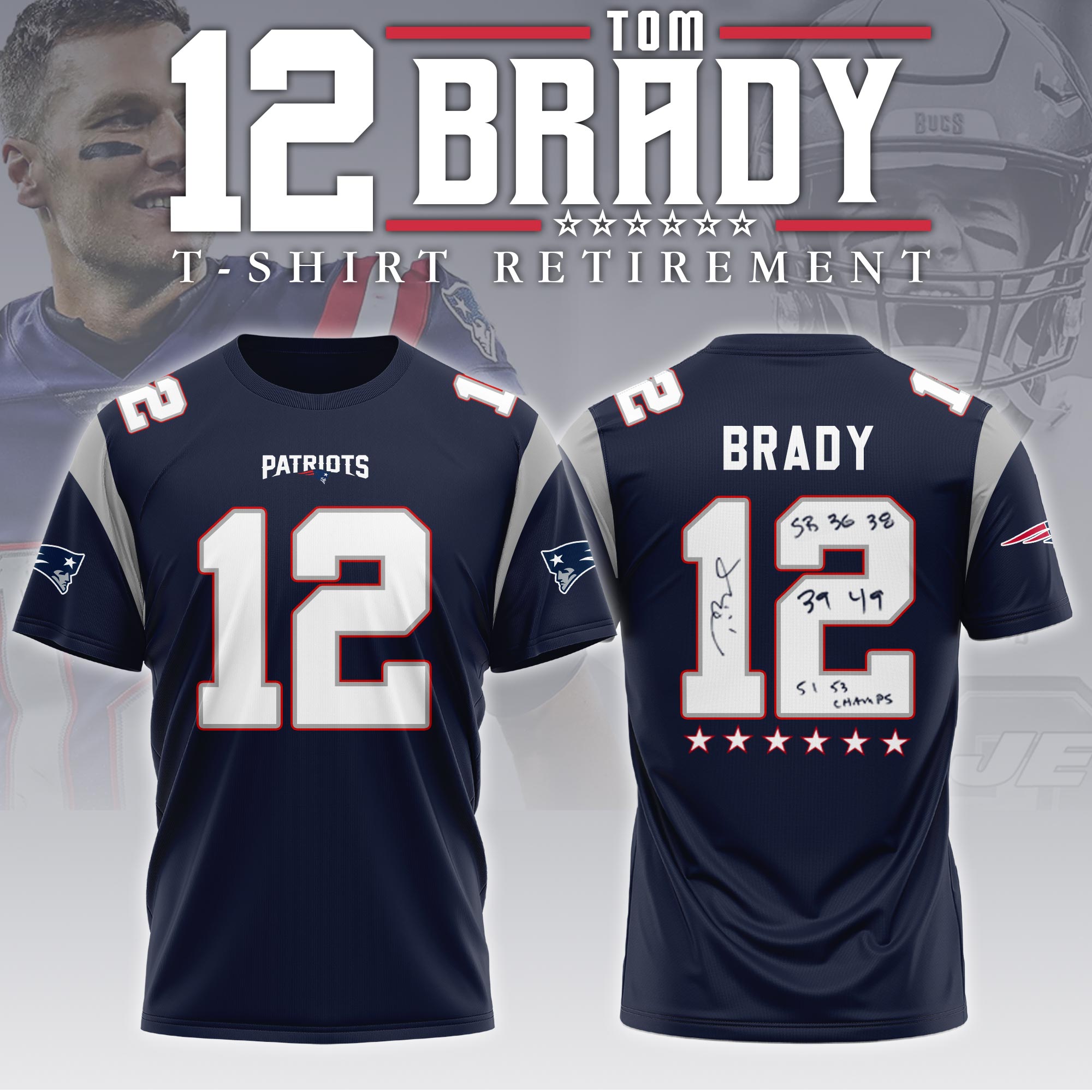 Tom Brady Navy Autographed TShirt - Famjoys Tom Brady Navy Autographed TShirt - Famjoys