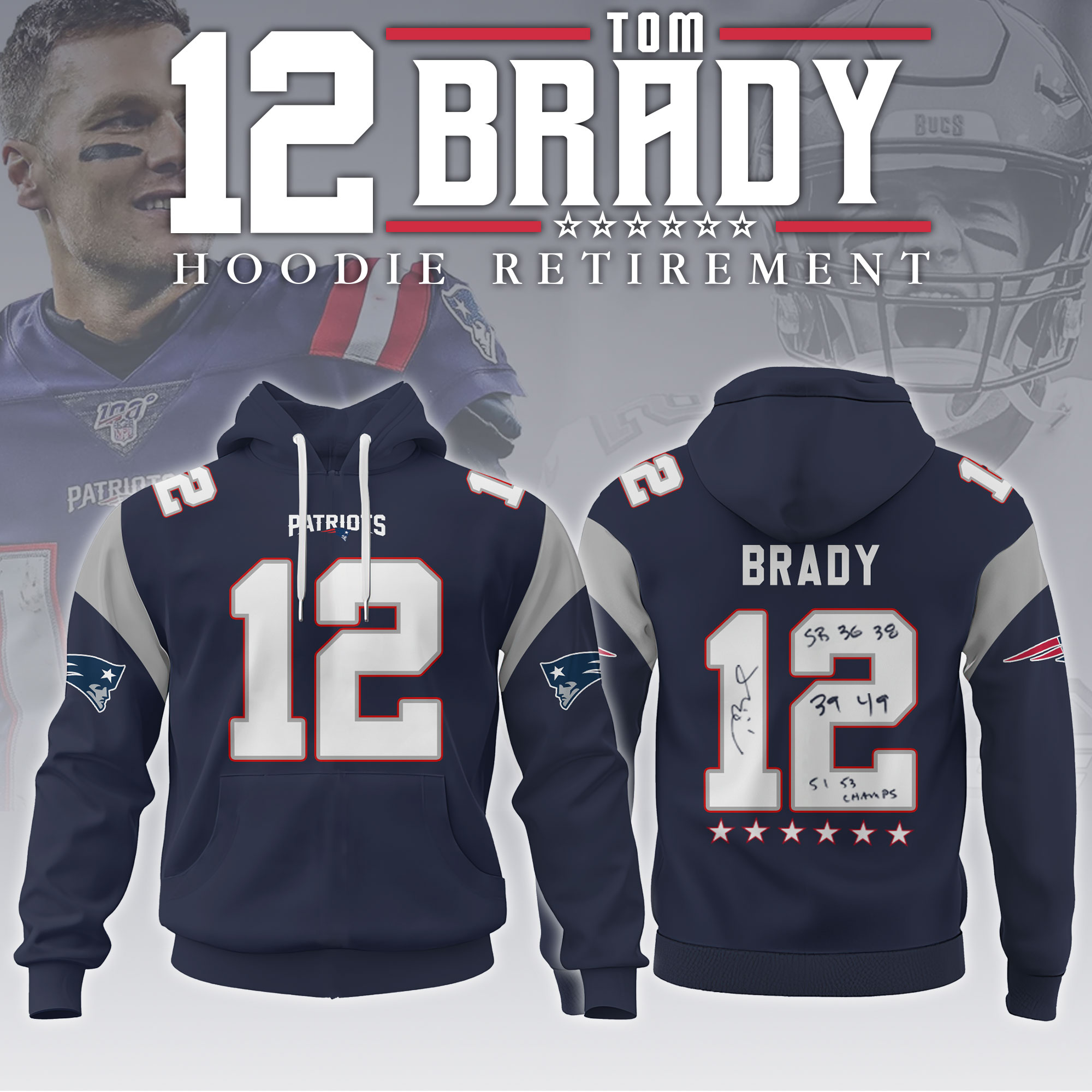 Tom Brady Navy Retirement Commemorative Hoodie - Famjoys Tom Brady Navy Retirement Commemorative Hoodie - Famjoys