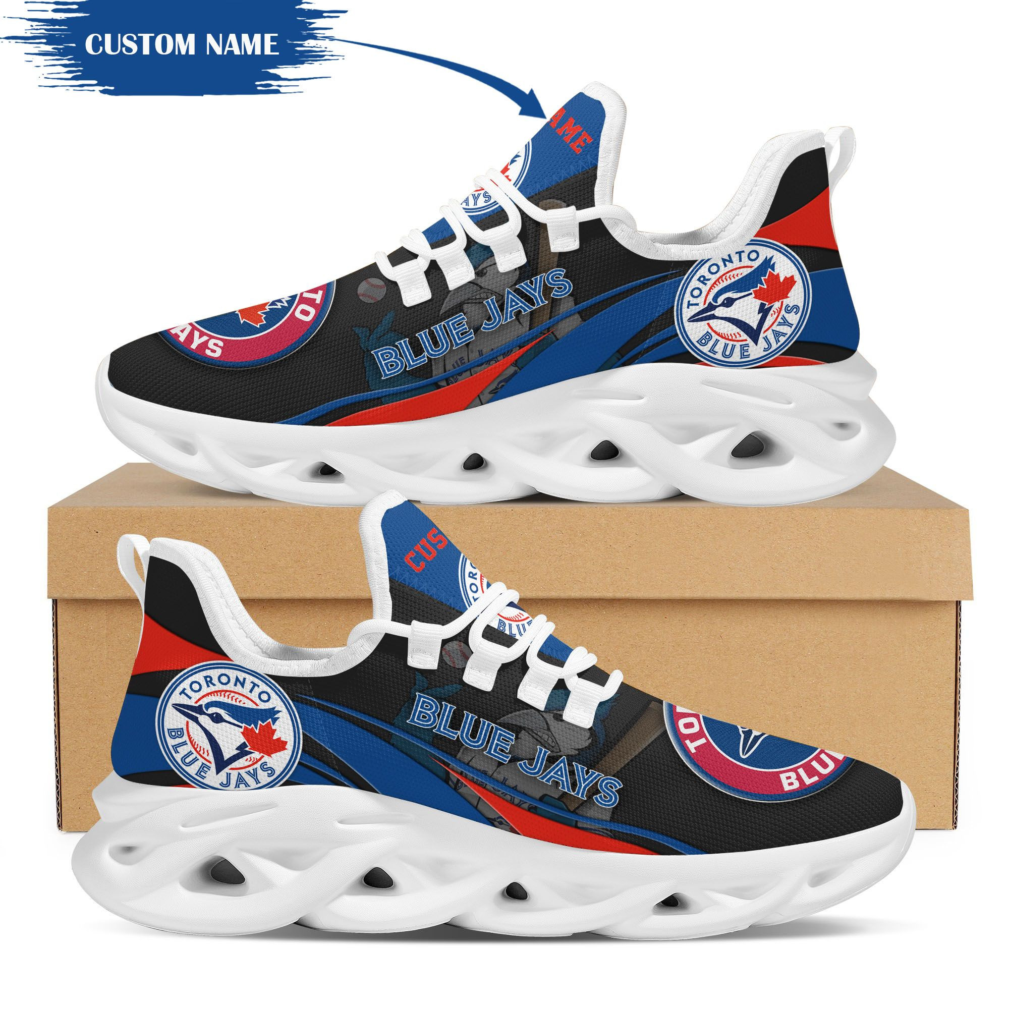 Toronto Blue Jays Mascot Custom Name Personalized Max Soul Sneakers - Famjoys Toronto Blue Jays Mascot Custom Name Personalized Max Soul Sneakers - Famjoys