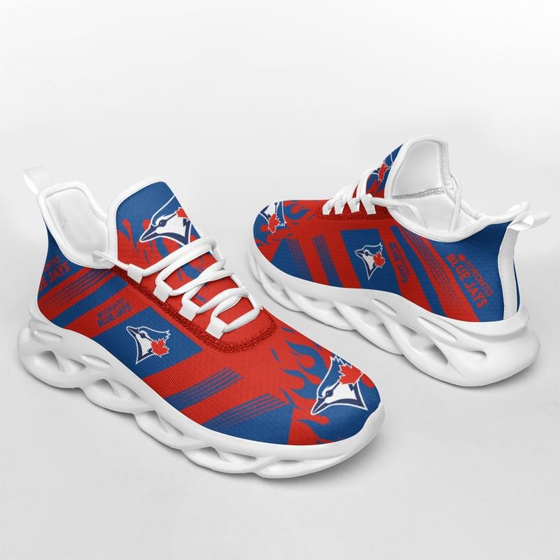 Toronto Blue Jays Stripe and Fire Pattern Max Soul Shoes NEW019661 - Famjoys Toronto Blue Jays Stripe and Fire Pattern Max Soul Shoes NEW019661 - Famjoys