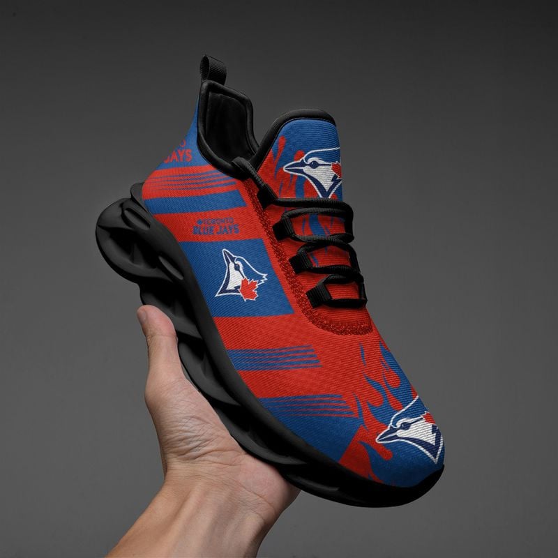 Toronto Blue Jays Stripe and Fire Pattern Max Soul Shoes NEW019661 - Famjoys Toronto Blue Jays Stripe and Fire Pattern Max Soul Shoes NEW019661 - Famjoys