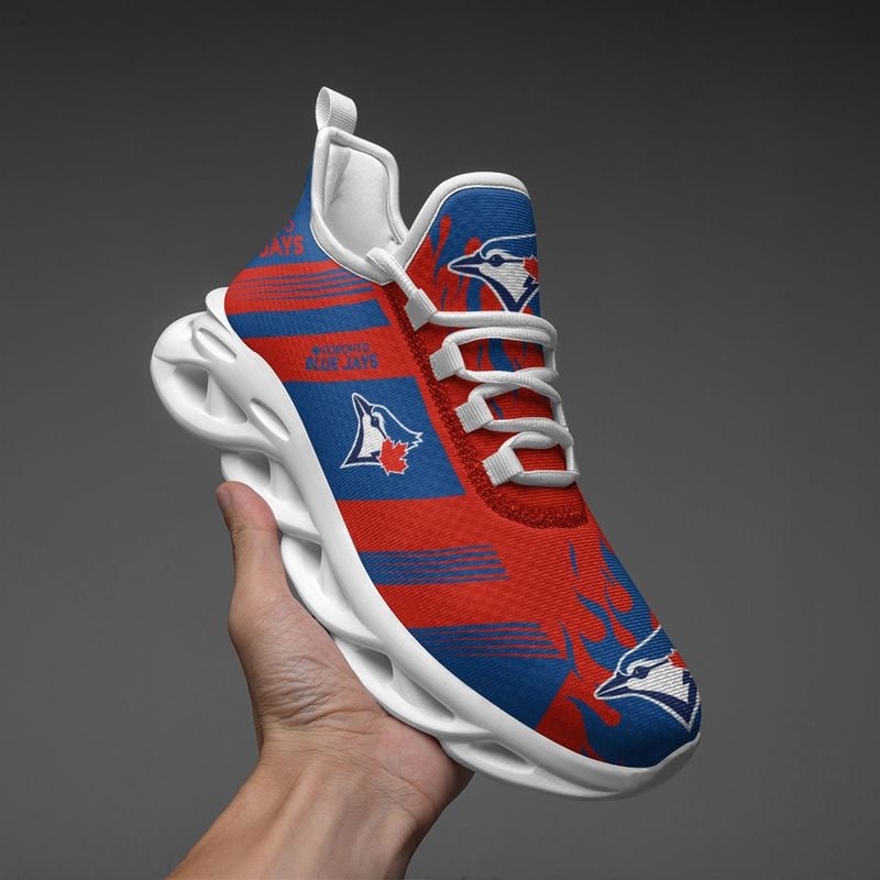 Toronto Blue Jays Stripe and Fire Pattern Max Soul Shoes NEW019661 - Famjoys Toronto Blue Jays Stripe and Fire Pattern Max Soul Shoes NEW019661 - Famjoys