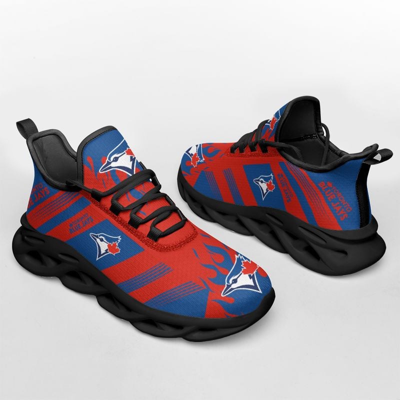 Toronto Blue Jays Stripe and Fire Pattern Max Soul Shoes NEW019661 - Famjoys Toronto Blue Jays Stripe and Fire Pattern Max Soul Shoes NEW019661 - Famjoys