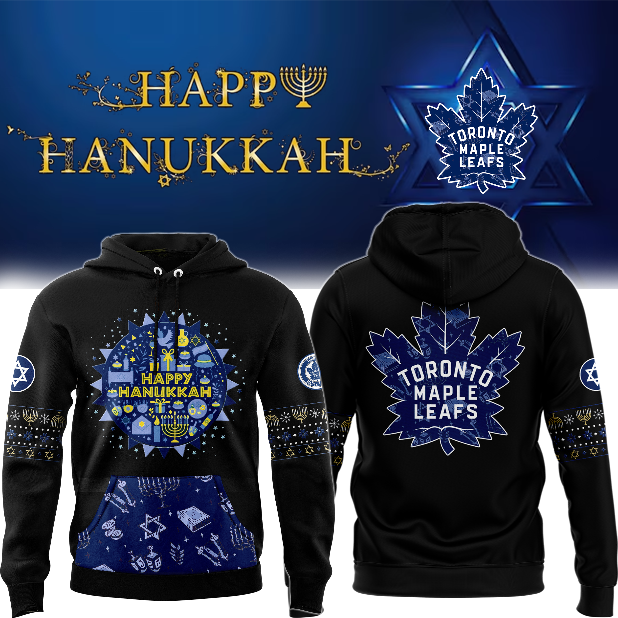 Toronto Maple Leafs Hanukkah Holliday Premium Pullover Hoodie - Famjoys Toronto Maple Leafs Hanukkah Holliday Premium Pullover Hoodie - Famjoys