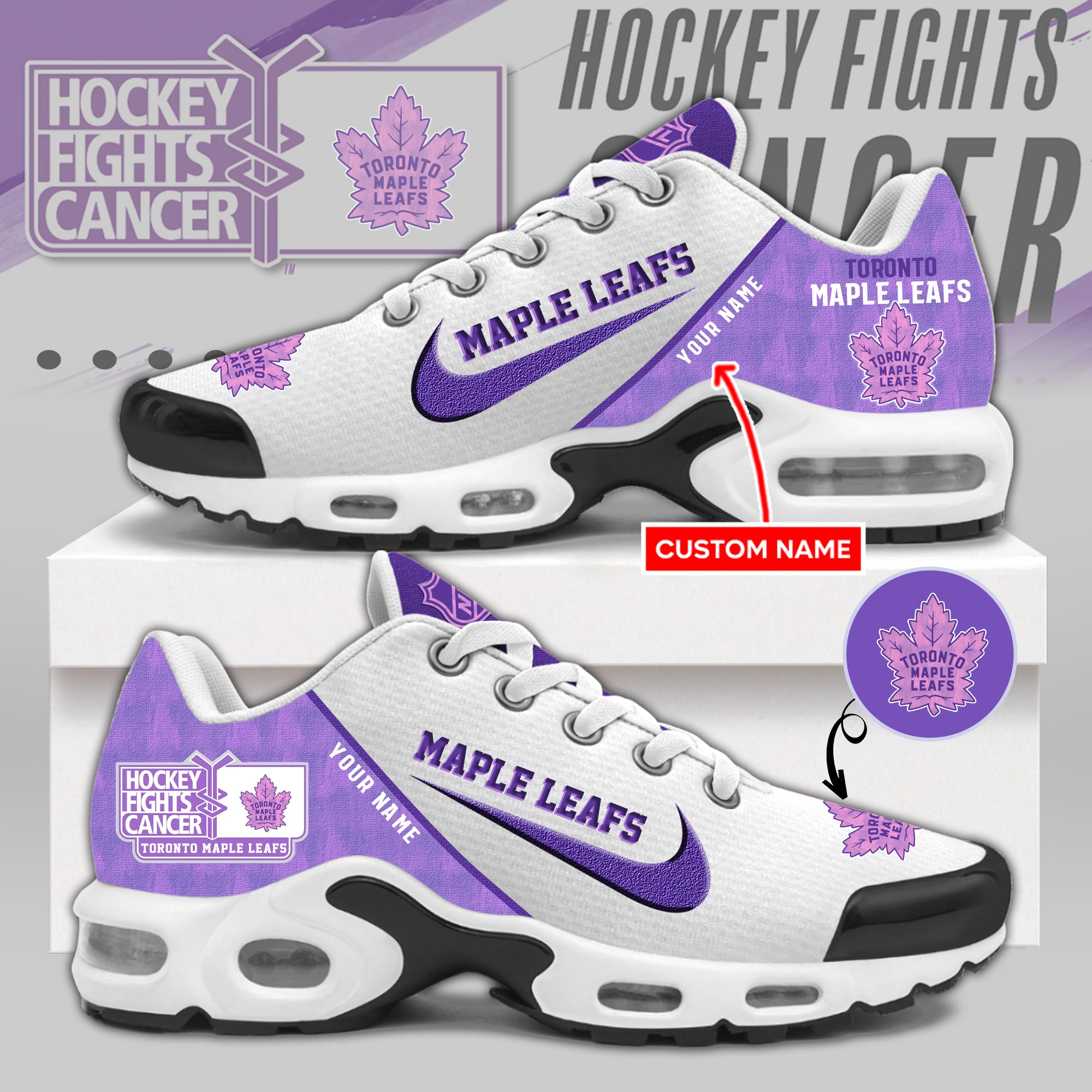 Toronto Maple Leafs Hockey Fights Cancer Sneaker - Famjoys Toronto Maple Leafs Hockey Fights Cancer Sneaker - Famjoys