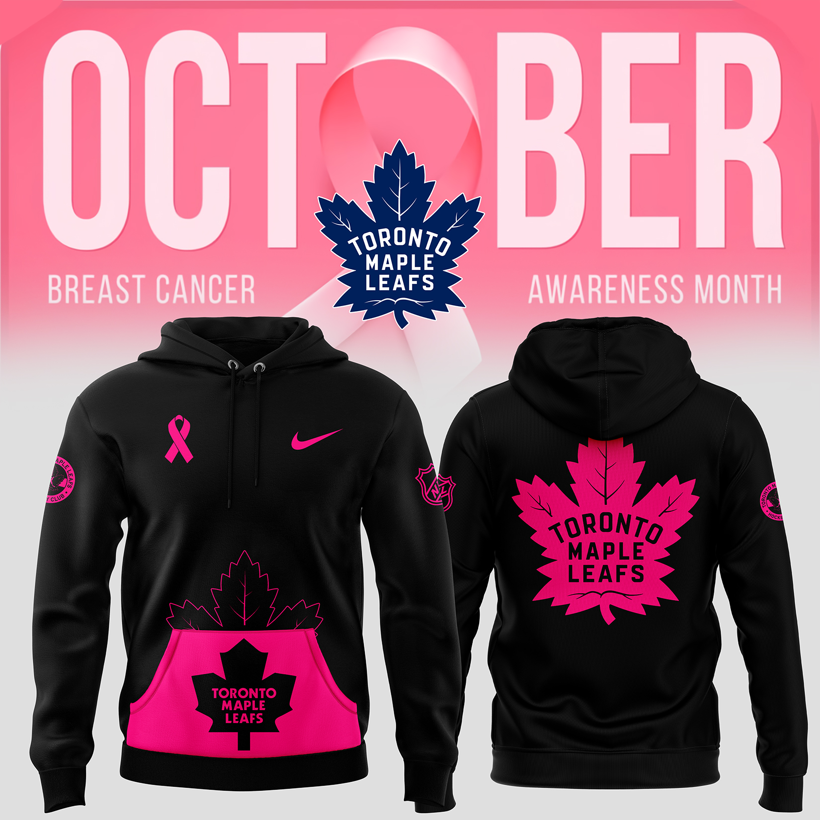 Toronto Maple Leafs NHL Breast Cancer Awareness Month Pullover Hoodie - Famjoys Toronto Maple Leafs NHL Breast Cancer Awareness Month Pullover Hoodie - Famjoys