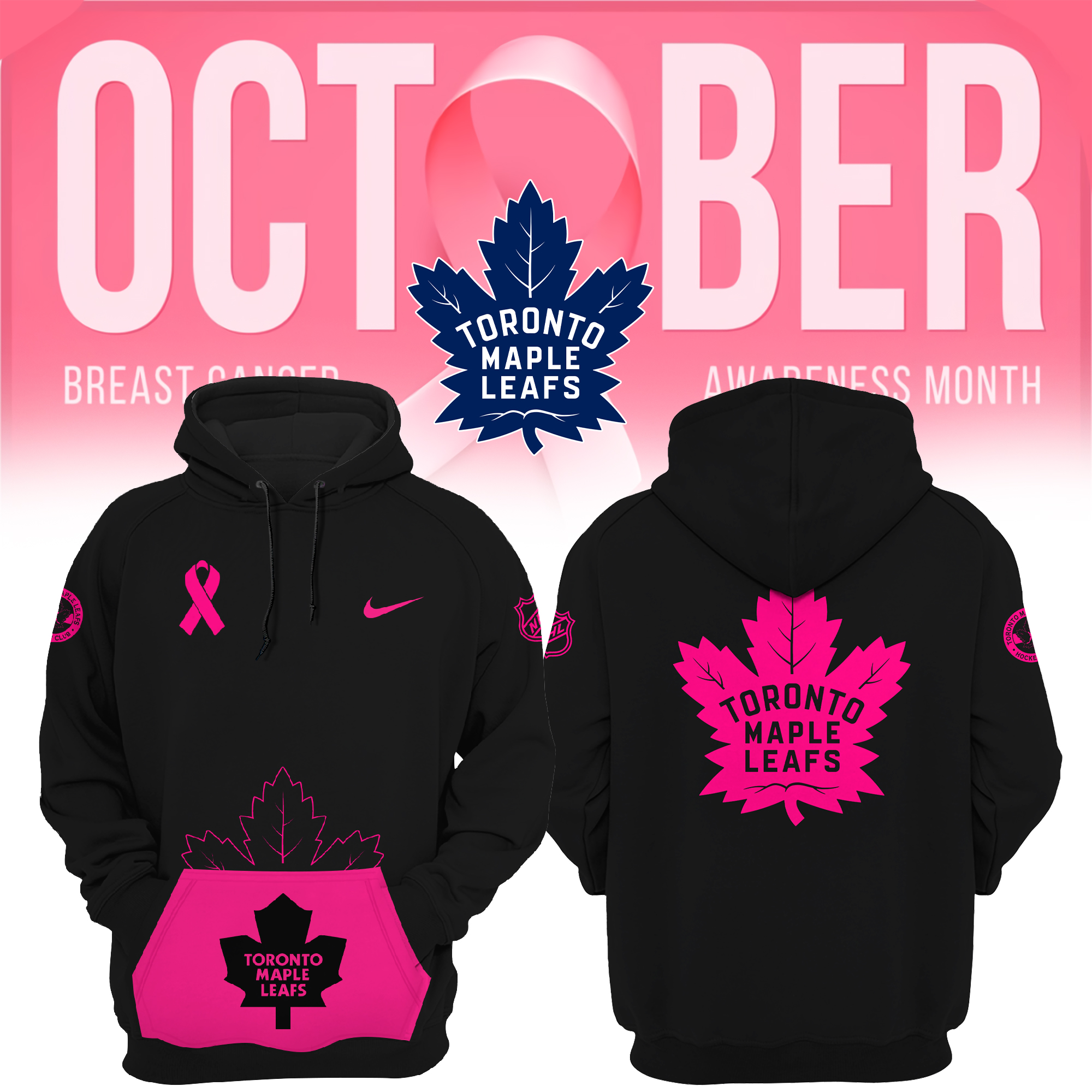 Toronto Maple Leafs NHL Breast Cancer Awareness Month Pullover Hoodie - Famjoys Toronto Maple Leafs NHL Breast Cancer Awareness Month Pullover Hoodie - Famjoys