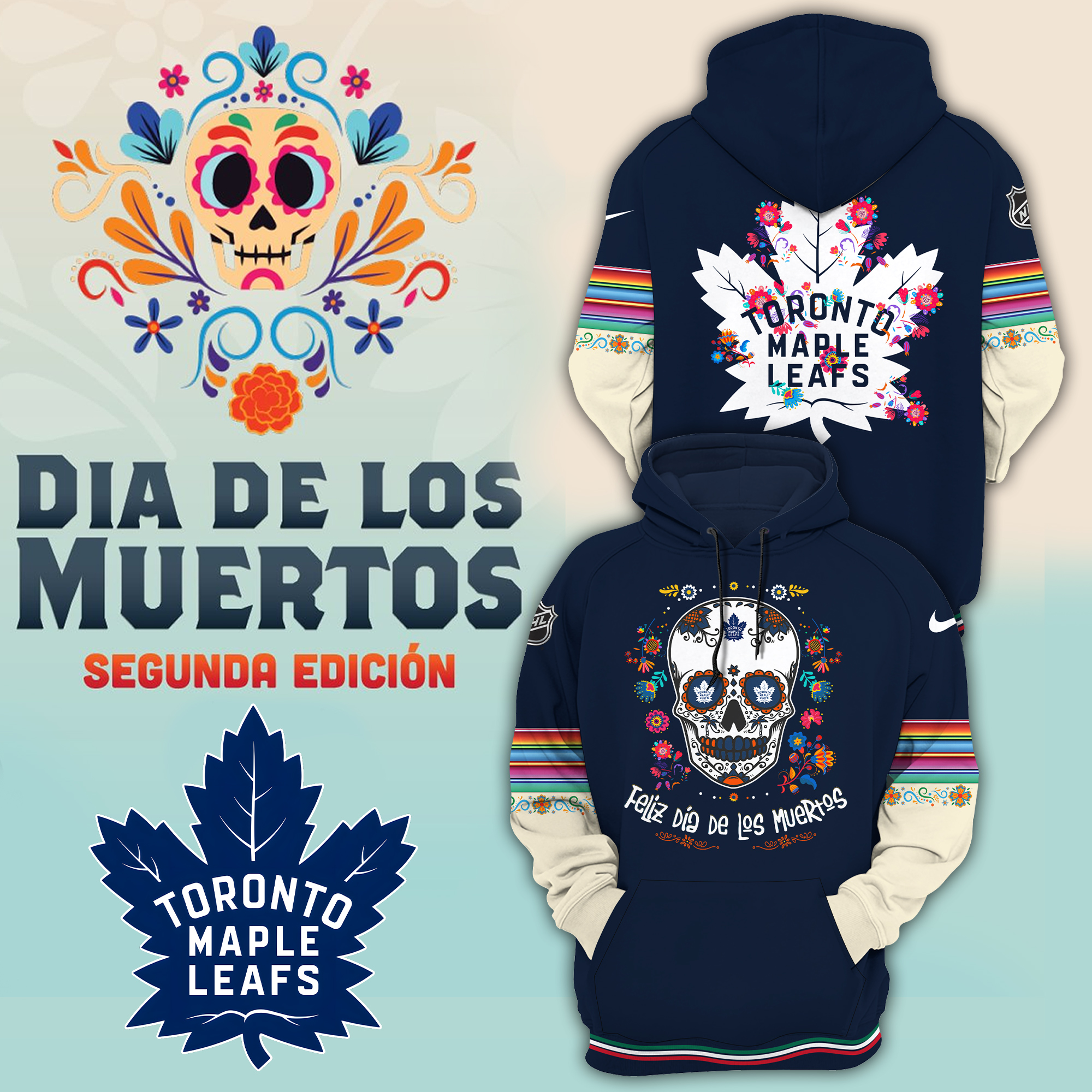 Toronto Maple Leafs NHL Dia De Los Muertos Premium Pullover Hoodie - Famjoys Toronto Maple Leafs NHL Dia De Los Muertos Premium Pullover Hoodie - Famjoys