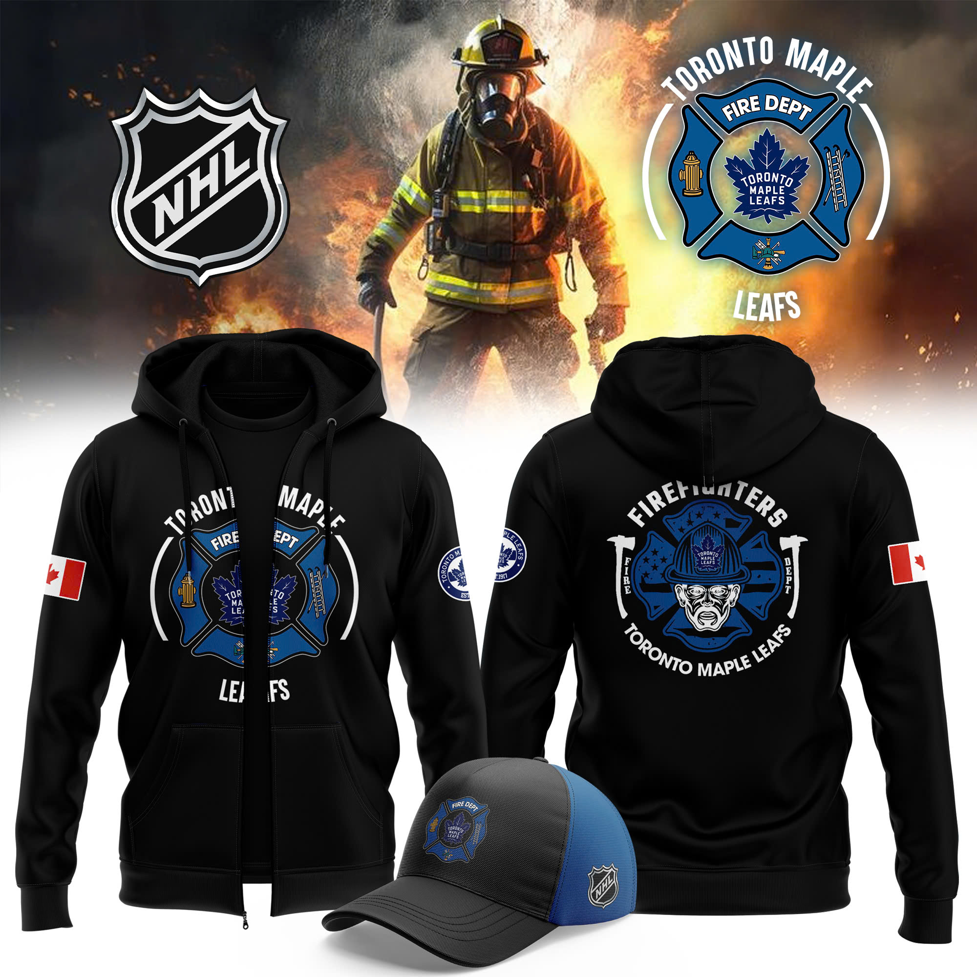 Toronto Maple Leafs x Firefighter Appreciation Night Premium Pullover Zip Hoodie - Famjoys Toronto Maple Leafs x Firefighter Appreciation Night Premium Pullover Zip Hoodie - Famjoys