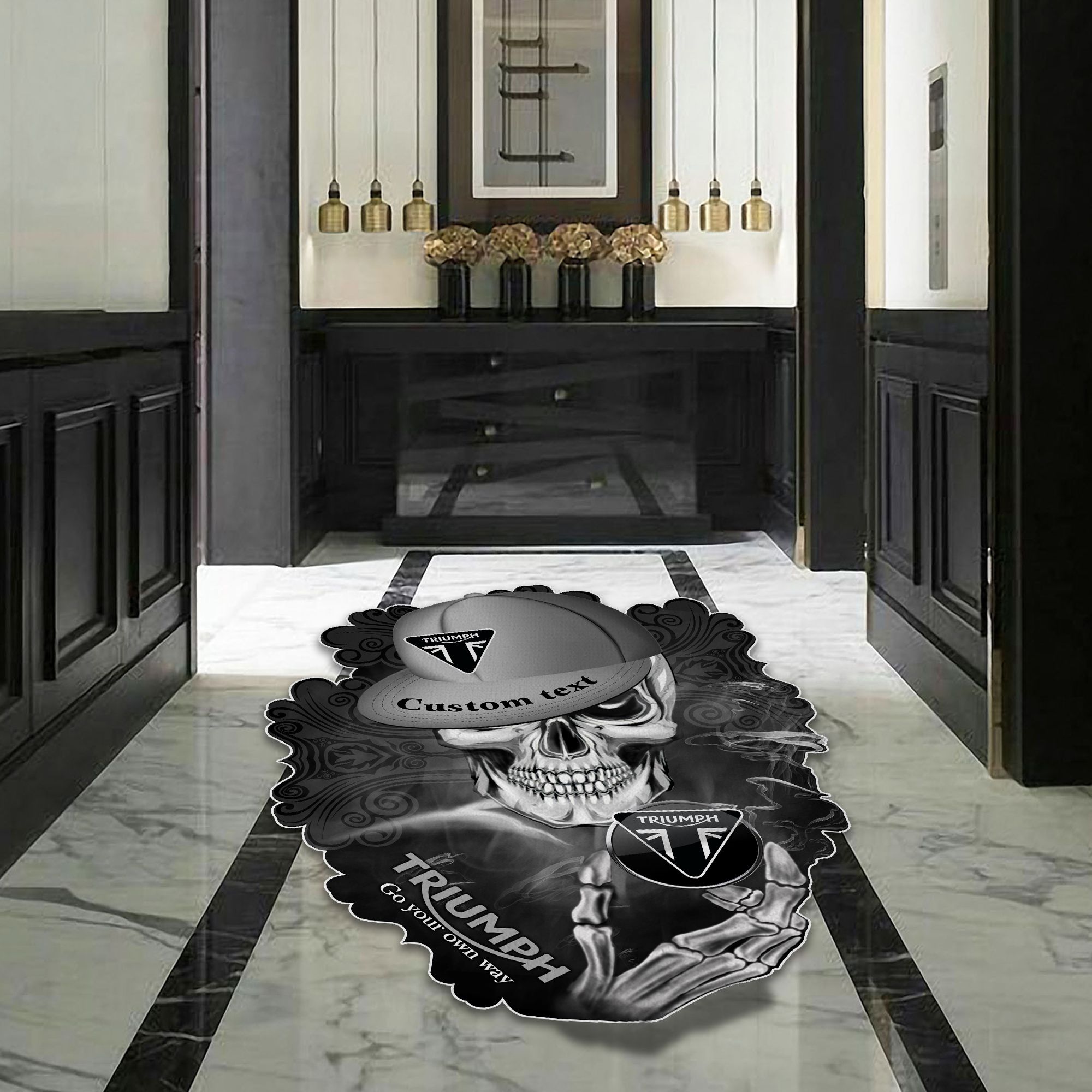 Triumph Motorcycles Skull Shaped Luxurious Doormat, Rug Home Decor, Custom name - Famjoys Triumph Motorcycles Skull Shaped Luxurious Doormat, Rug Home Decor, Custom name - Famjoys