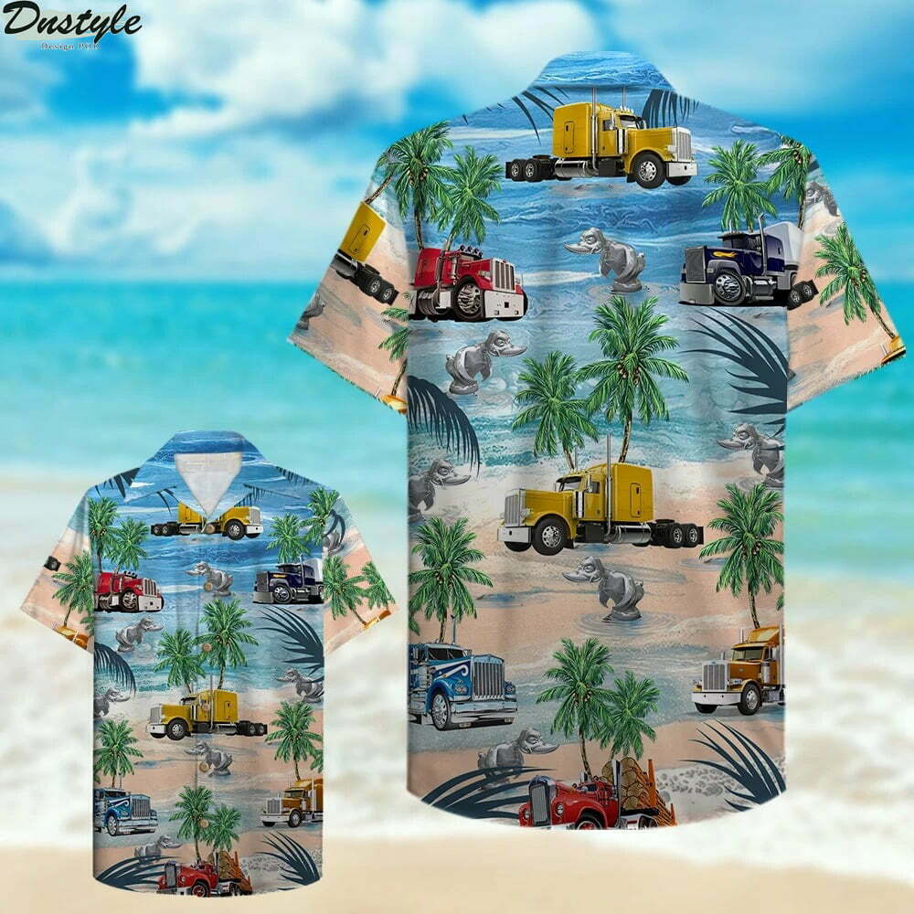 Trucker Semitruck Aloha Hawaiian Shirt - Famjoys Trucker Semitruck Aloha Hawaiian Shirt - Famjoys