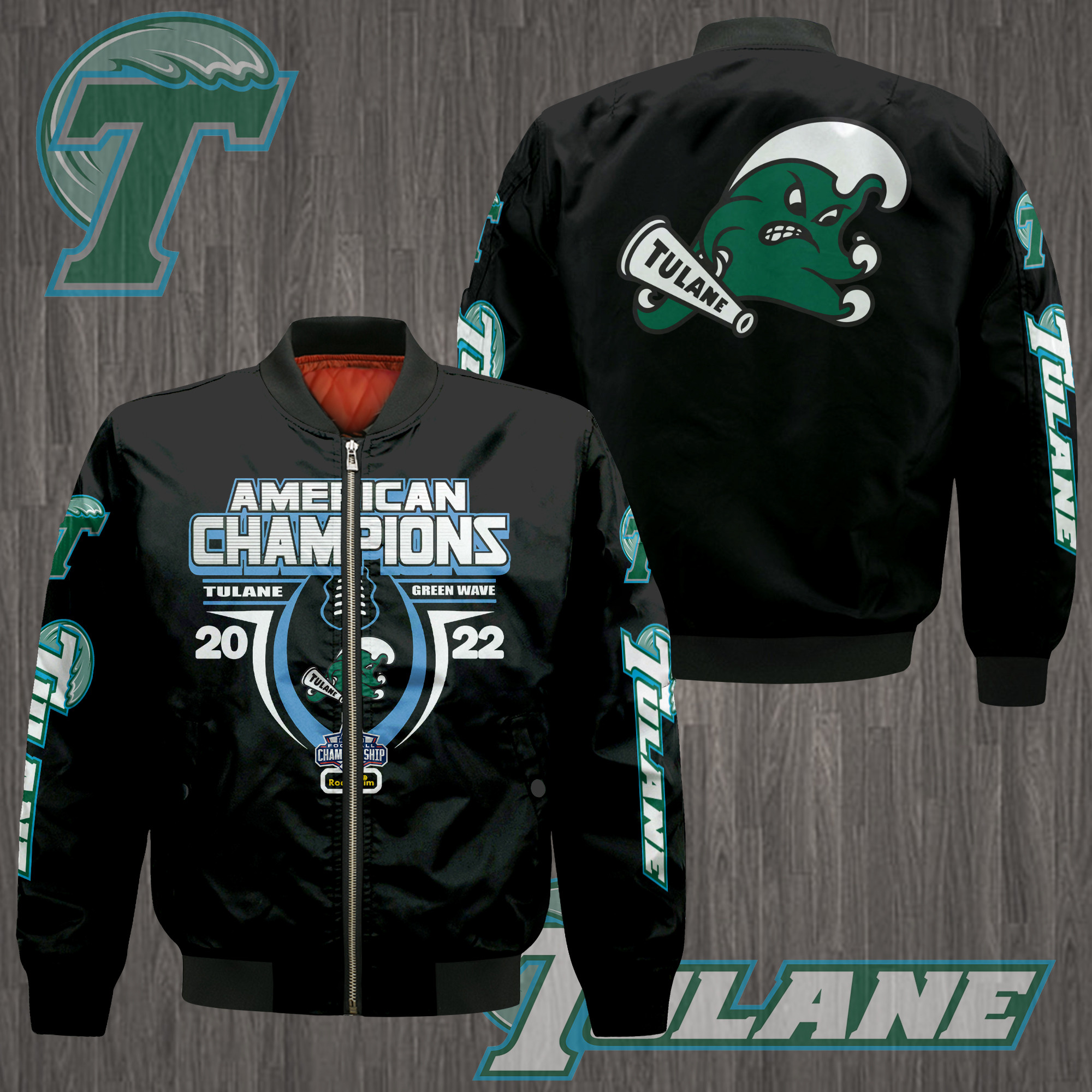 Tulane Green Wave AAC Champions Bomber Jacket - Famjoys Tulane Green Wave AAC Champions Bomber Jacket - Famjoys
