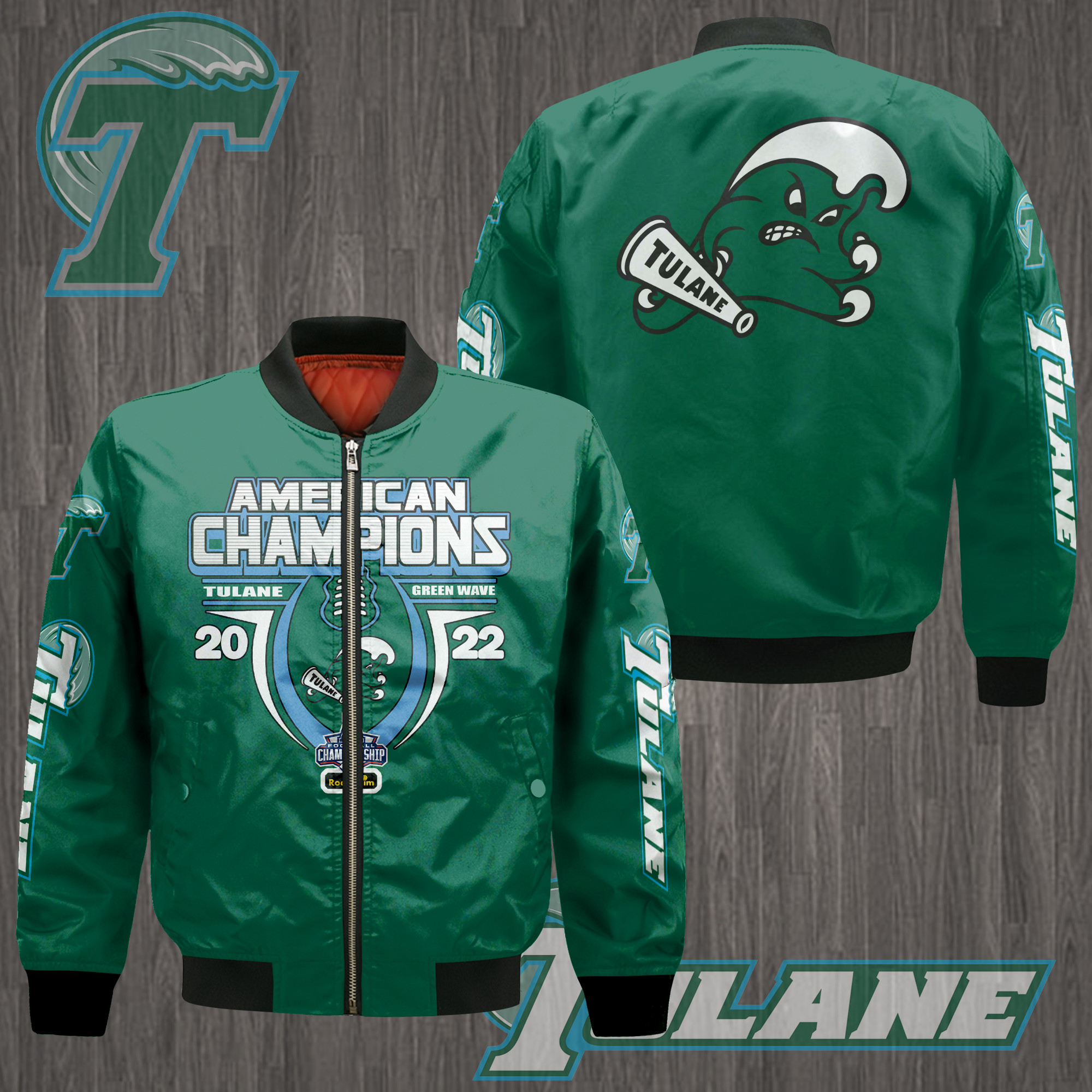 Tulane Green Wave AAC Champions Bomber Jacket Ver 2 - Famjoys Tulane Green Wave AAC Champions Bomber Jacket Ver 2 - Famjoys