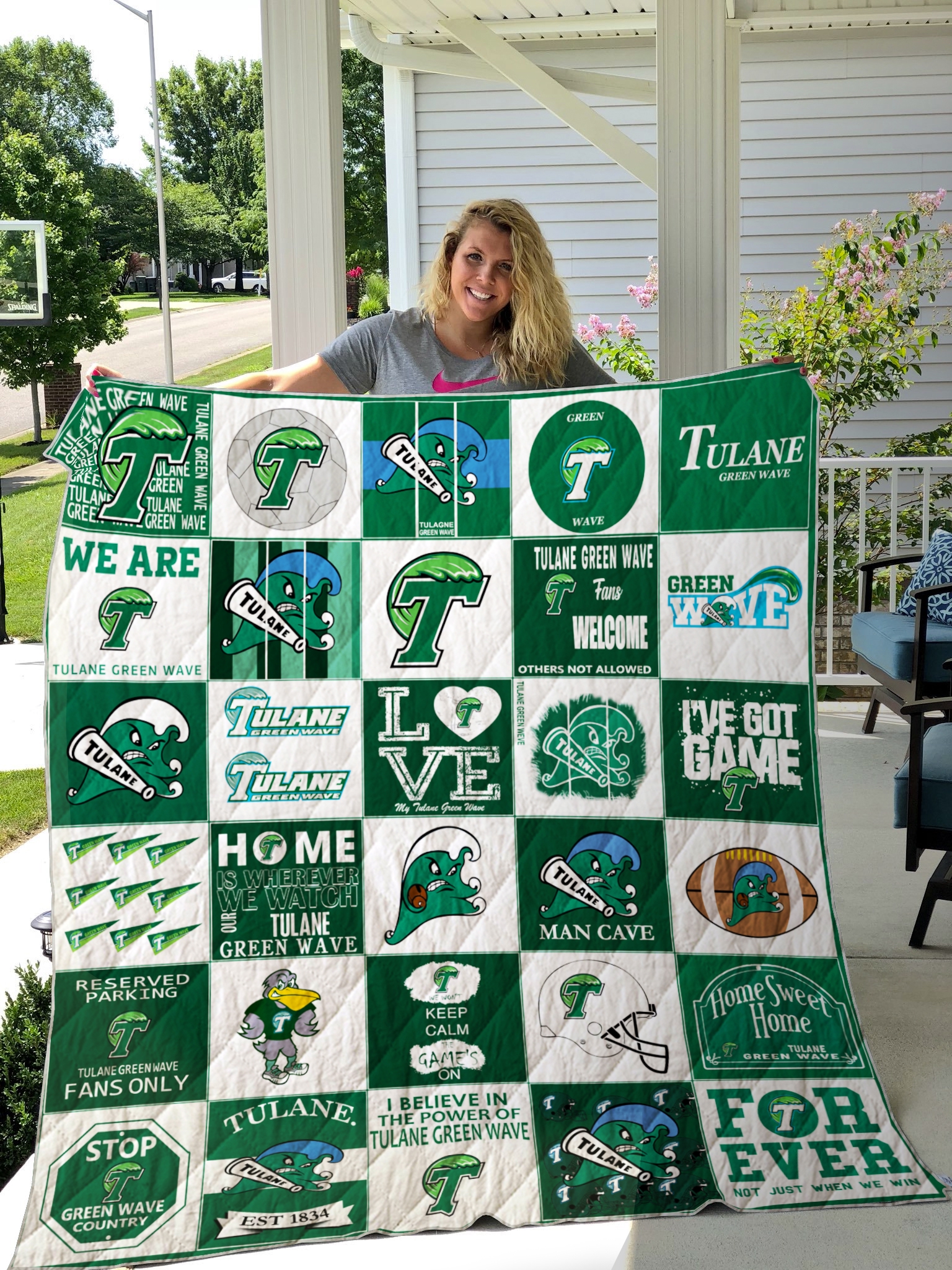 Tulane Green Wave Quilt Blanket #1139 - Famjoys Tulane Green Wave Quilt Blanket #1139 - Famjoys