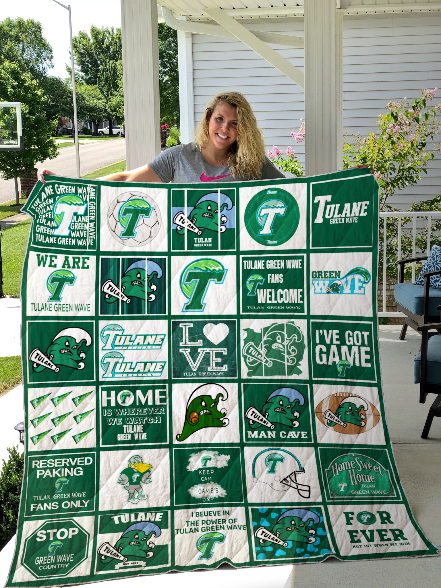 Tulane Green Wave Quilt Blanket Fan Made - Famjoys Tulane Green Wave Quilt Blanket Fan Made - Famjoys