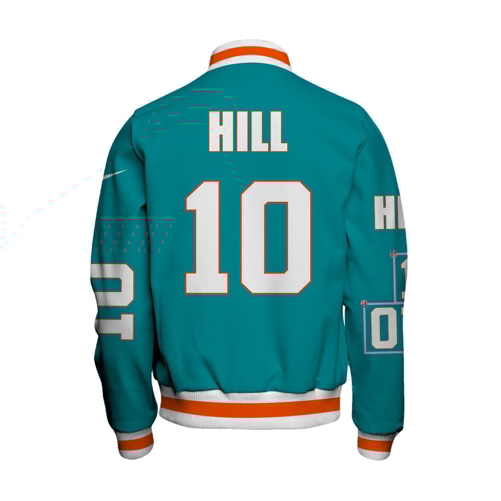 Tyreek Hill #10 Miami Dolphins National Football League Unisex Varsity Jacket - Famjoys Tyreek Hill #10 Miami Dolphins National Football League Unisex Varsity Jacket - Famjoys
