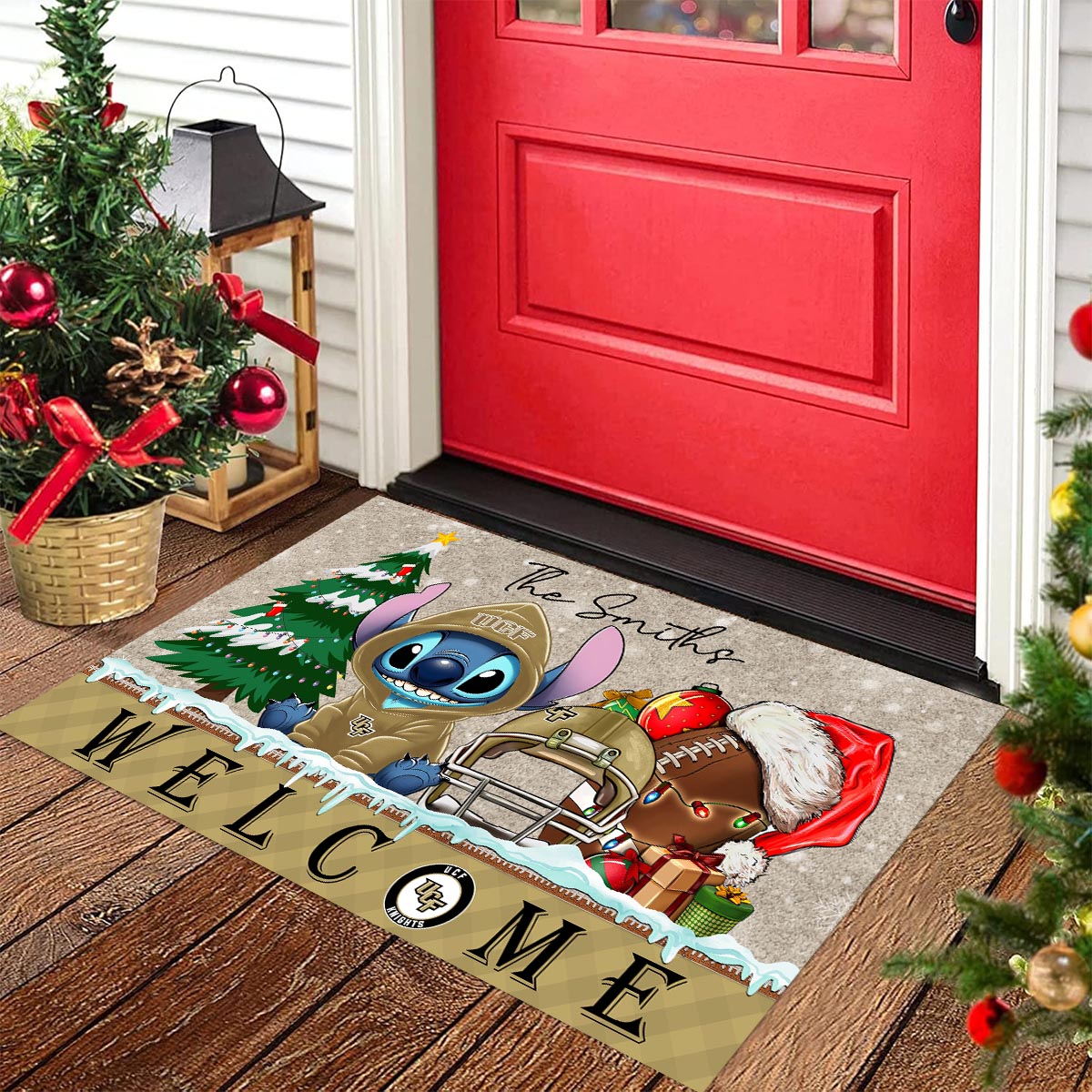 UCF Knights Cute Stitch Christmas Doormat - Famjoys UCF Knights Cute Stitch Christmas Doormat - Famjoys