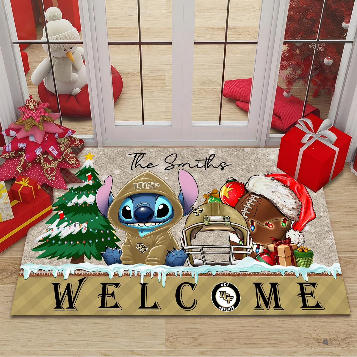 UCF Knights Cute Stitch Christmas Doormat - Famjoys UCF Knights Cute Stitch Christmas Doormat - Famjoys