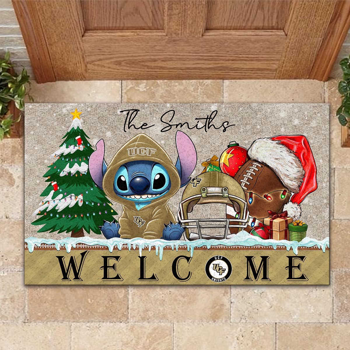 UCF Knights Cute Stitch Christmas Doormat - Famjoys UCF Knights Cute Stitch Christmas Doormat - Famjoys