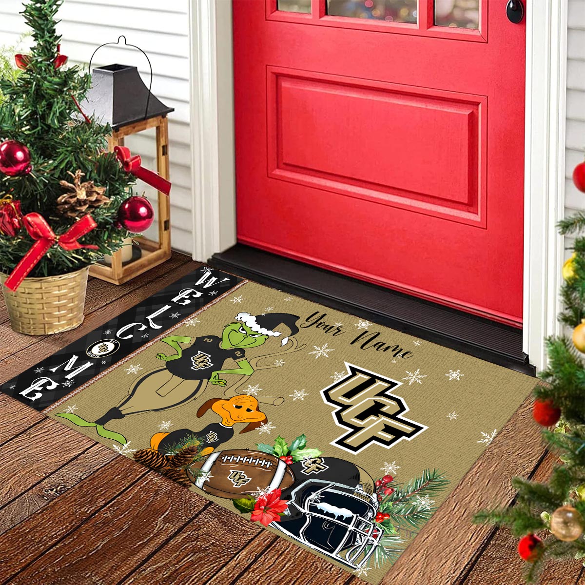 UCF Knights Grinch Christmas Welcome Football Doormat - Famjoys UCF Knights Grinch Christmas Welcome Football Doormat - Famjoys